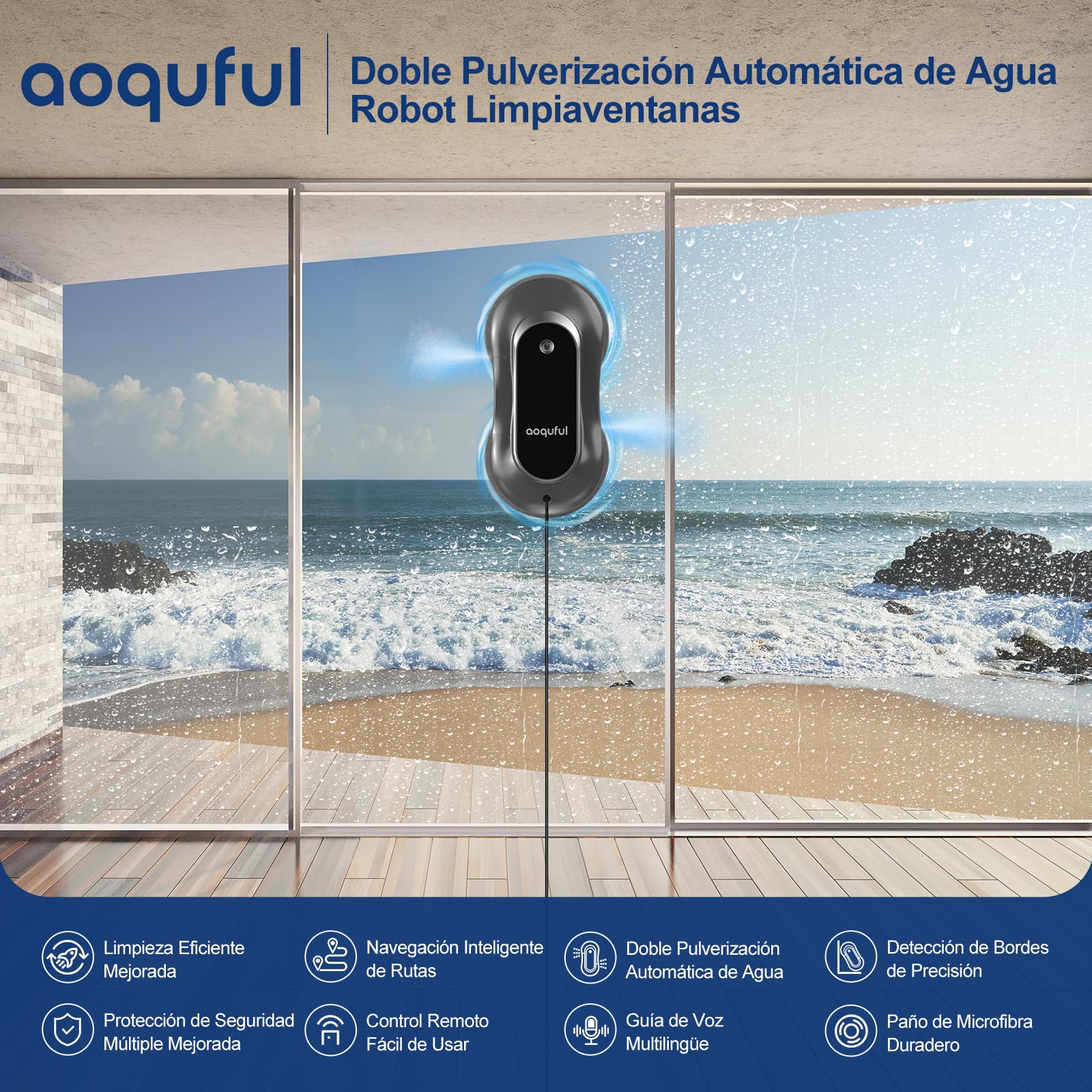 Robot Lavavetri Intelligente - Pulitore Elettrico con Doppio Spruzzo d'Acqua, Controllo Remoto e App, Adatto per Vetri Interni ed Esterni, Include 12 Panni, Grigio