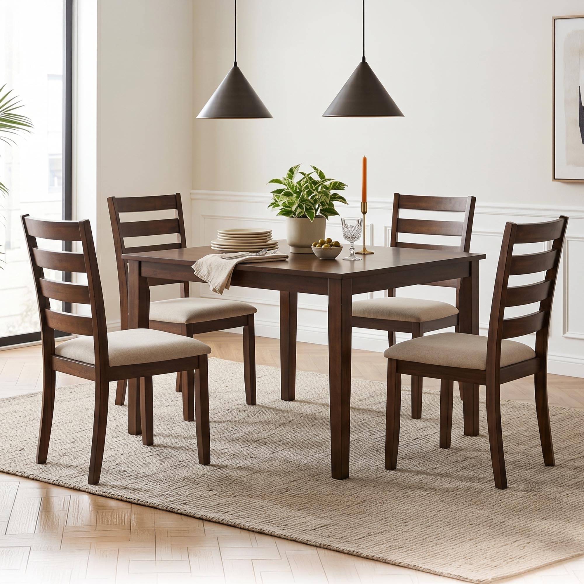 Royaloak Penang Malaysian Wooden 4 Seater Dining Table Set |Solid Mindy Wood Veneer Finish | Solid Rubber Wood Legs | 70mm Apron| Comfort Back Support | Cushioned Seating-image-8