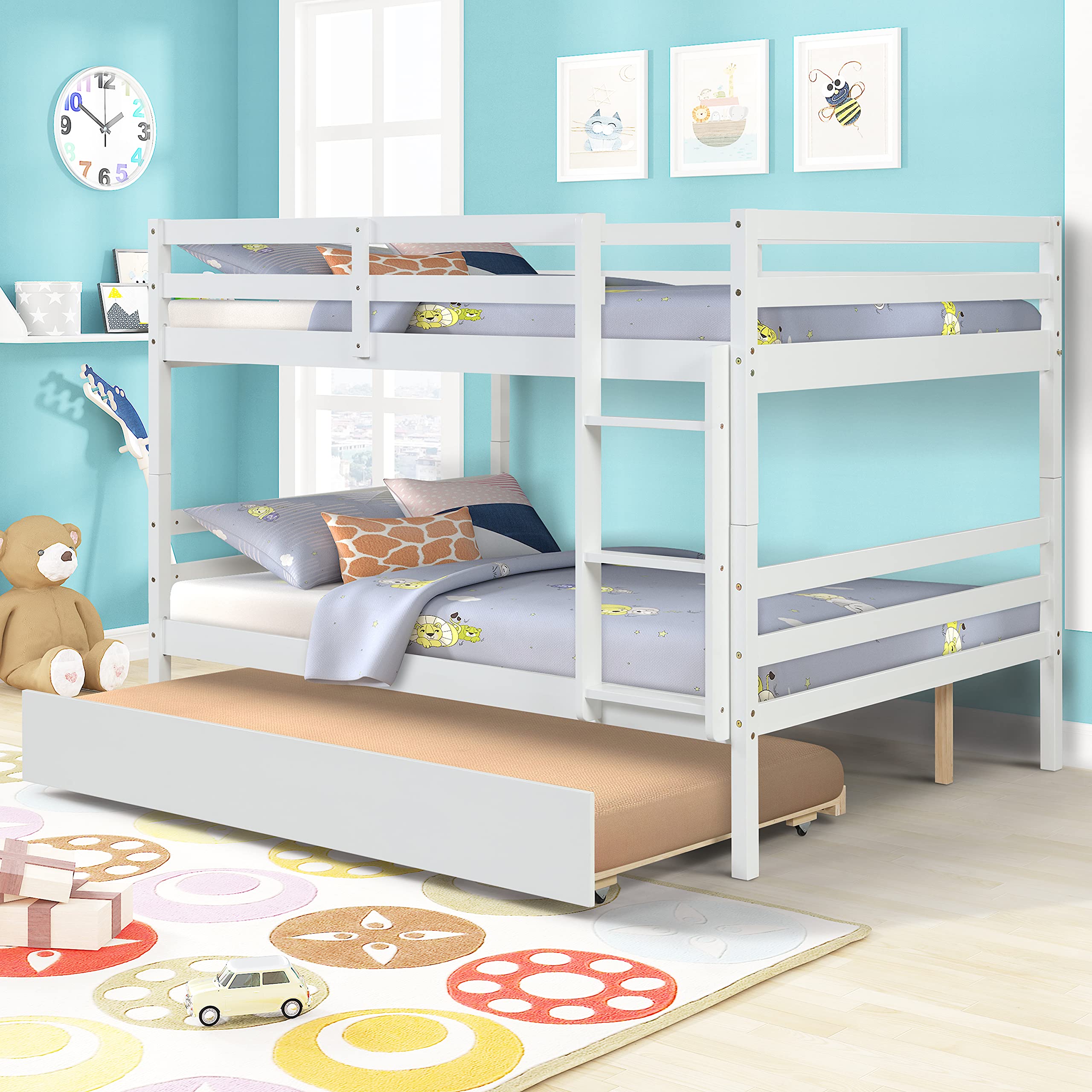 Buy Full Over Full Bunk Bed with Trundle,Kids Bunk Bed Frame with Twin