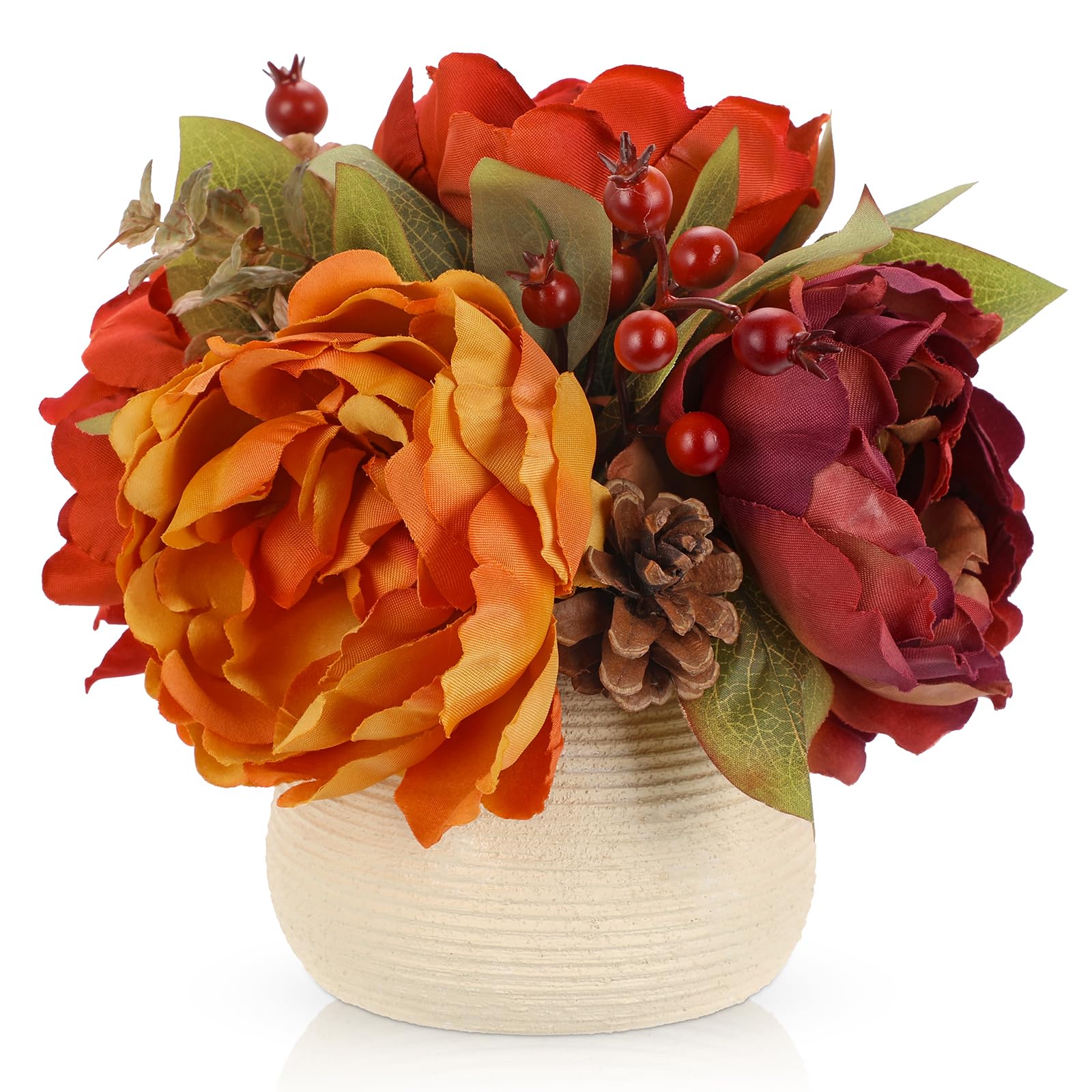 Autumn Artificial Peonies Flowers with Vase Fall Floral Table Centrepiece