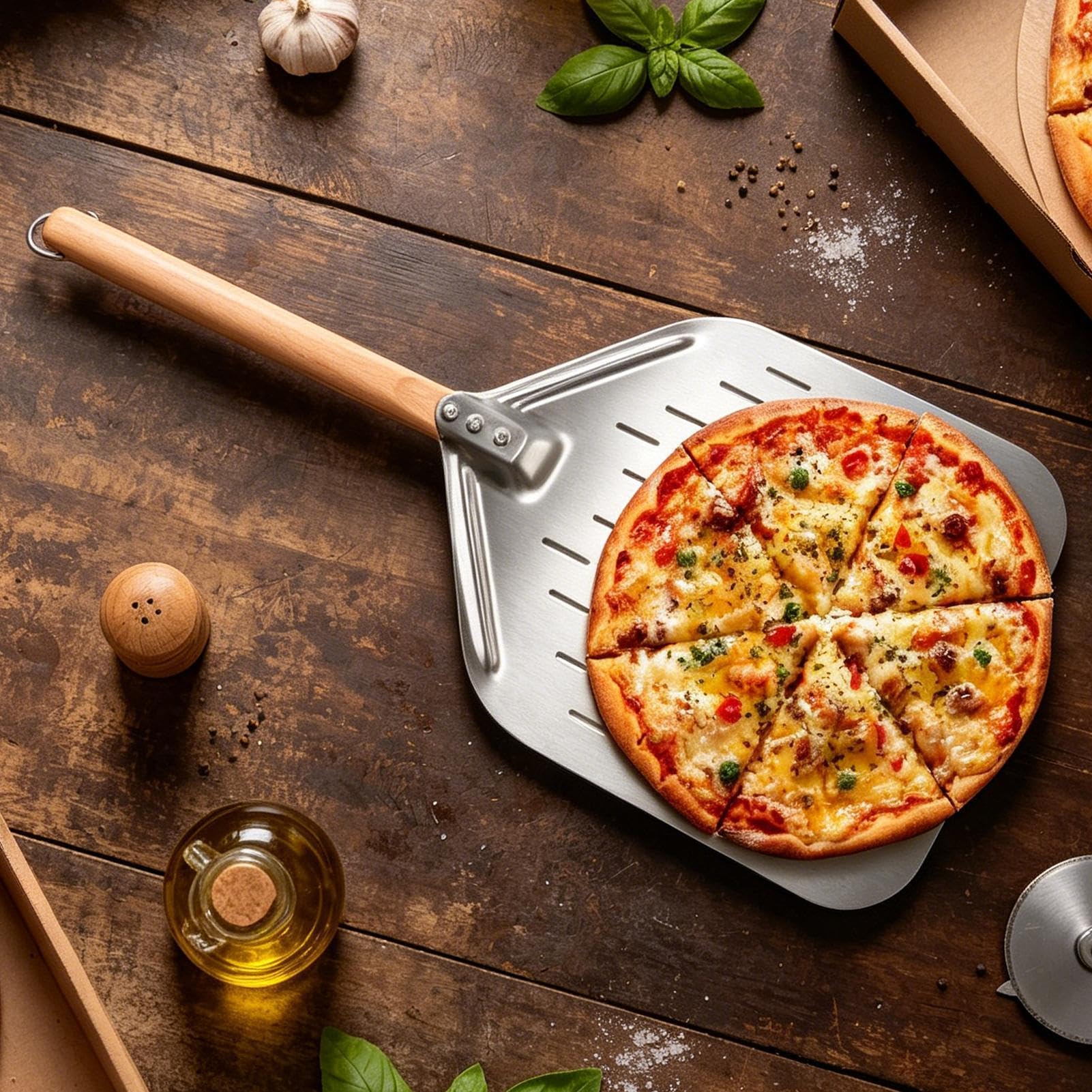 Łopatka do pizzy 30 cm Stal Nierdzewna Perforowana Łopatka do Obracania