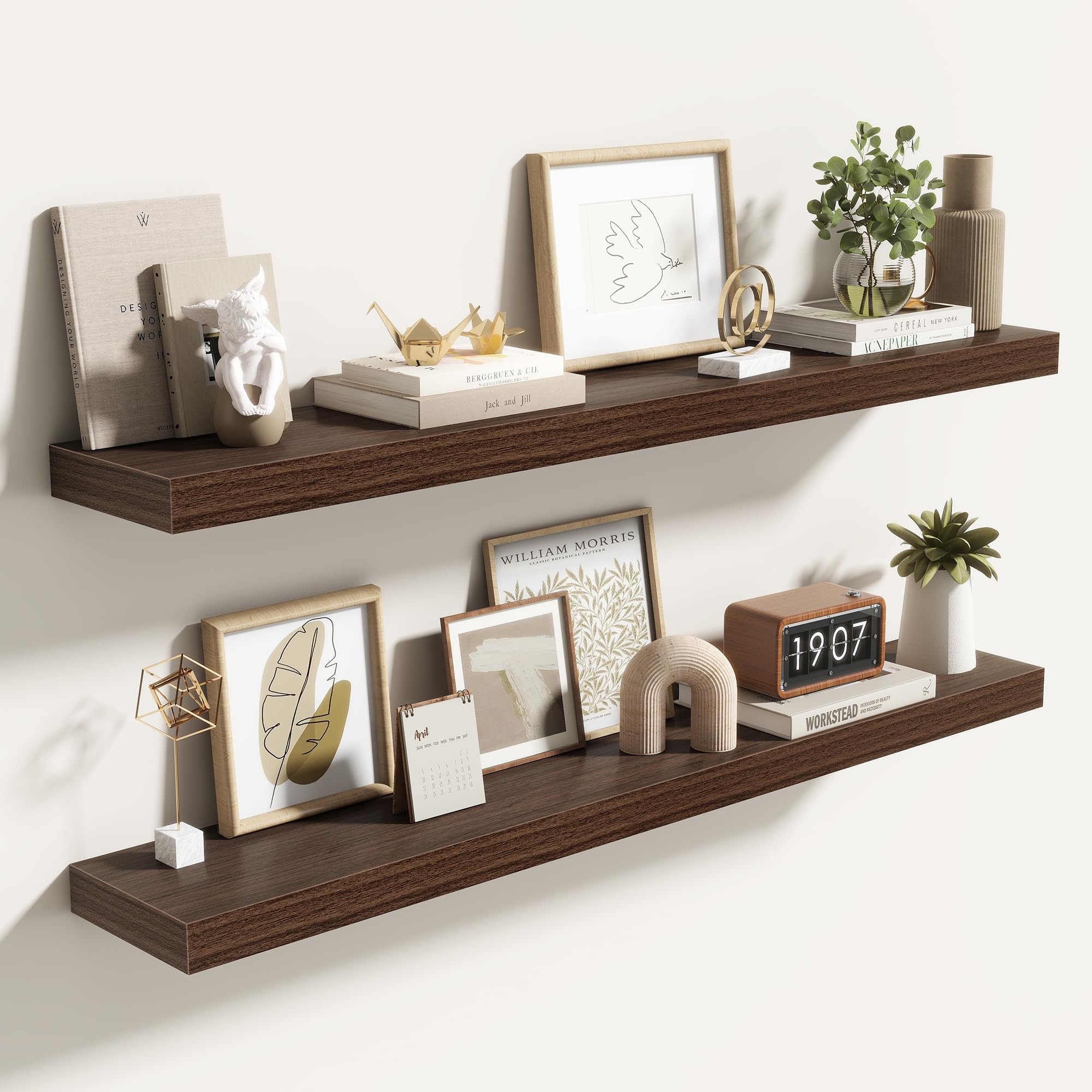Acovy 100cm Floating Shelves, 6.5Inch(16.5cm) Deep Floating Shelves for Wall, 40 Inch Hanging Shelf with Invisible Brackets, Shelves for Bathroom, Bedroom, Living Room, Set of 2
