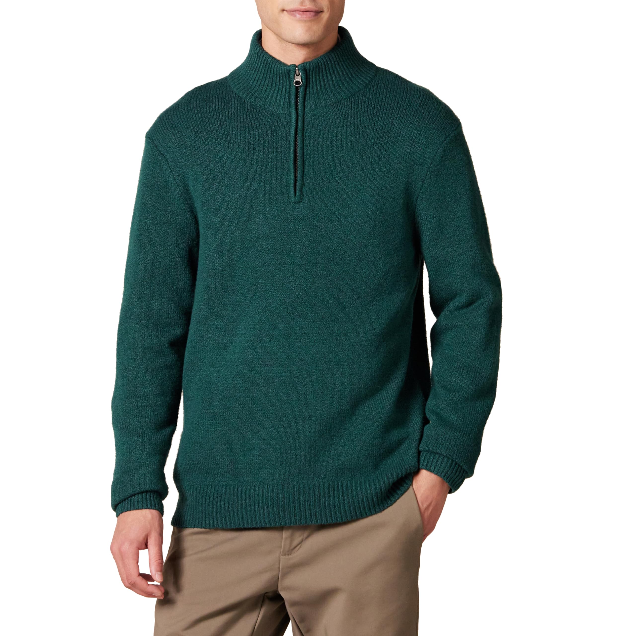 Amazon Essentials Men's Long-Sleeve Soft Touch Quarter-Zip Sweater, -Forest Green, Small