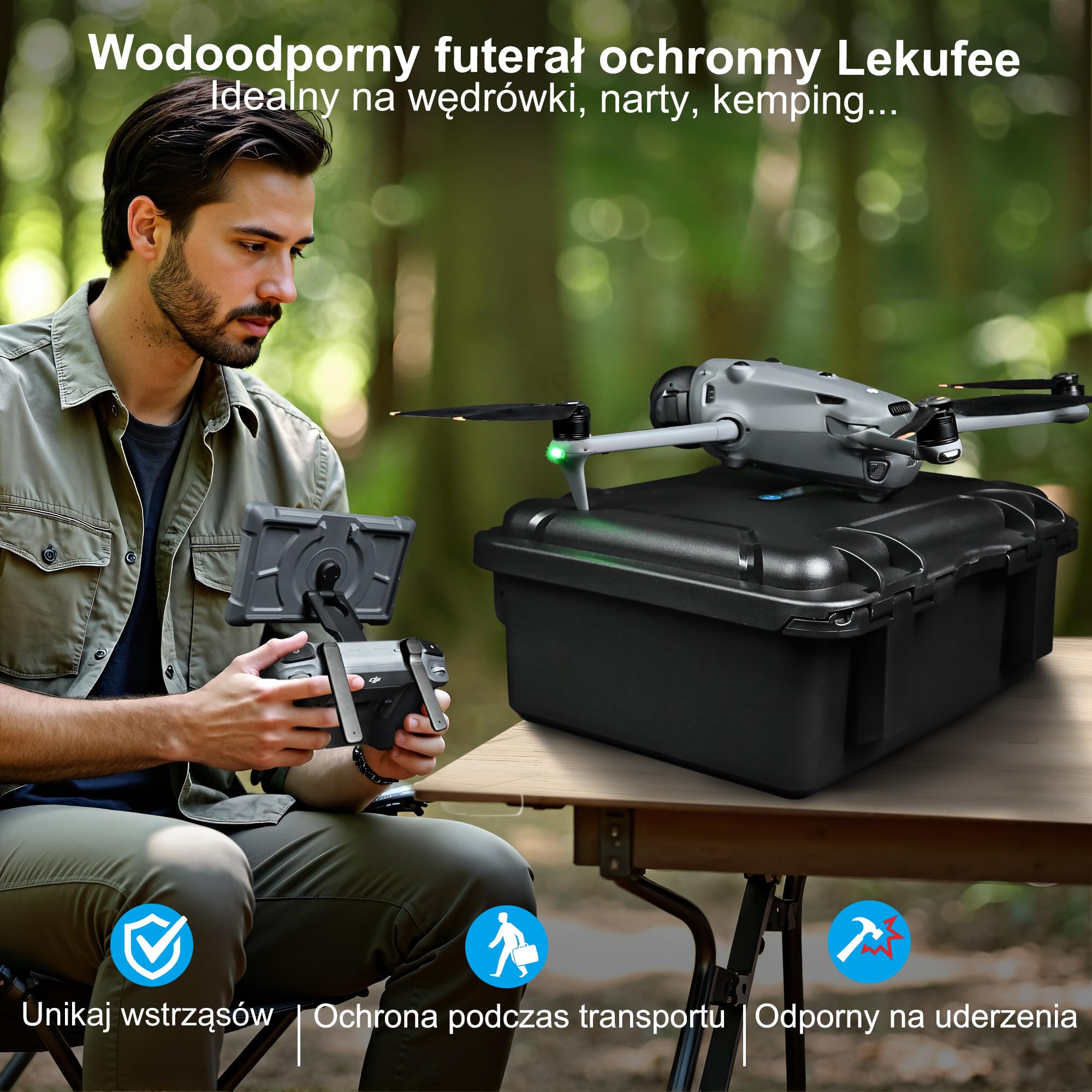 Lekufee Wodoodporna Twarda Walizka Transportowa do drona DJI Mavic 4 Pro,Creator Combo,Fly More Combo,DJI RC 2/RC Pro 2, 7 akumulatorów, hubu ładującego i innych akcesoriów (tylko walizka)