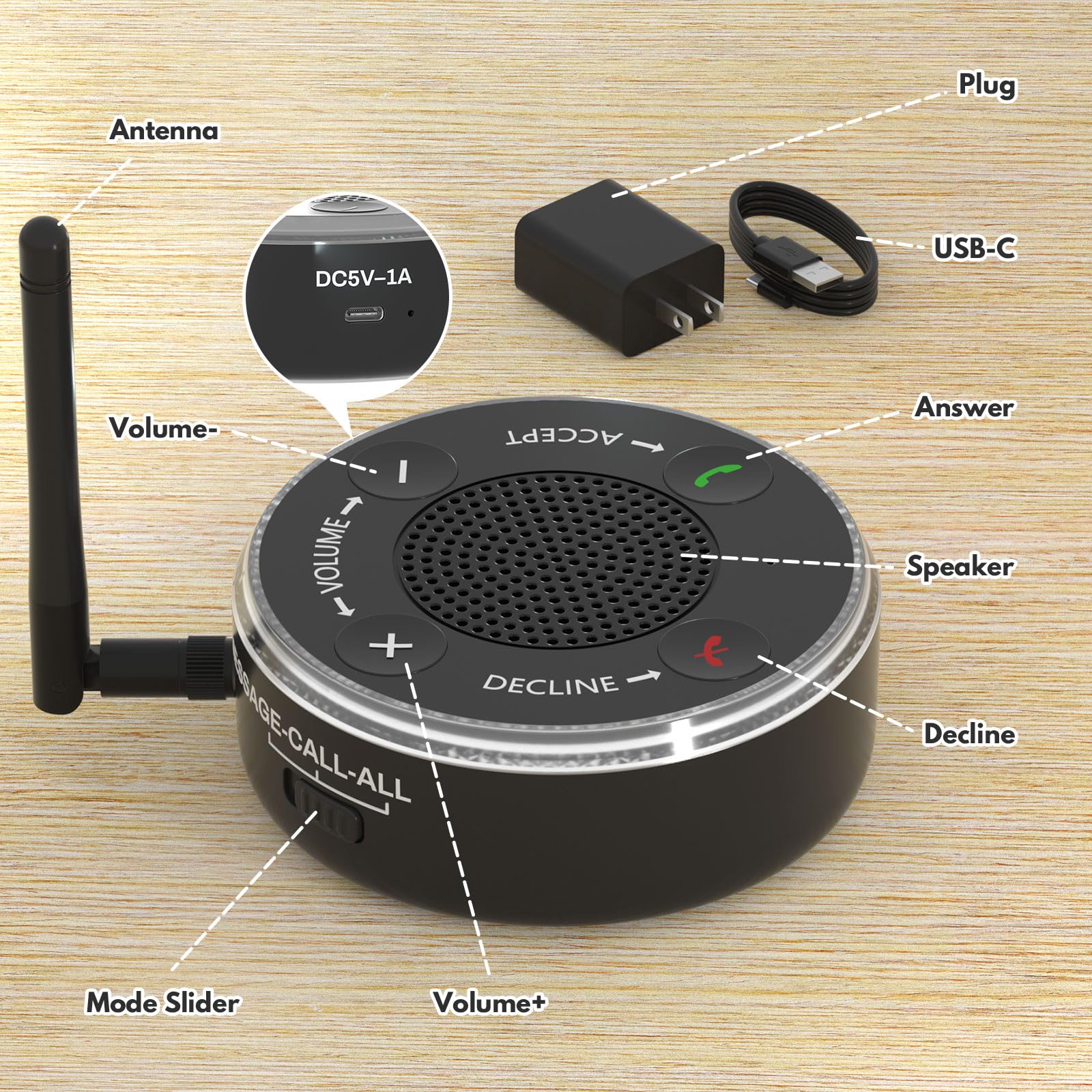 Amplificatore di suoneria del telefono cellulare forte 120dB con lampeggiante rosso e blu | Nessuna chiamata persa | Prodotti per non udenti | Booster altoparlante wireless per telefono