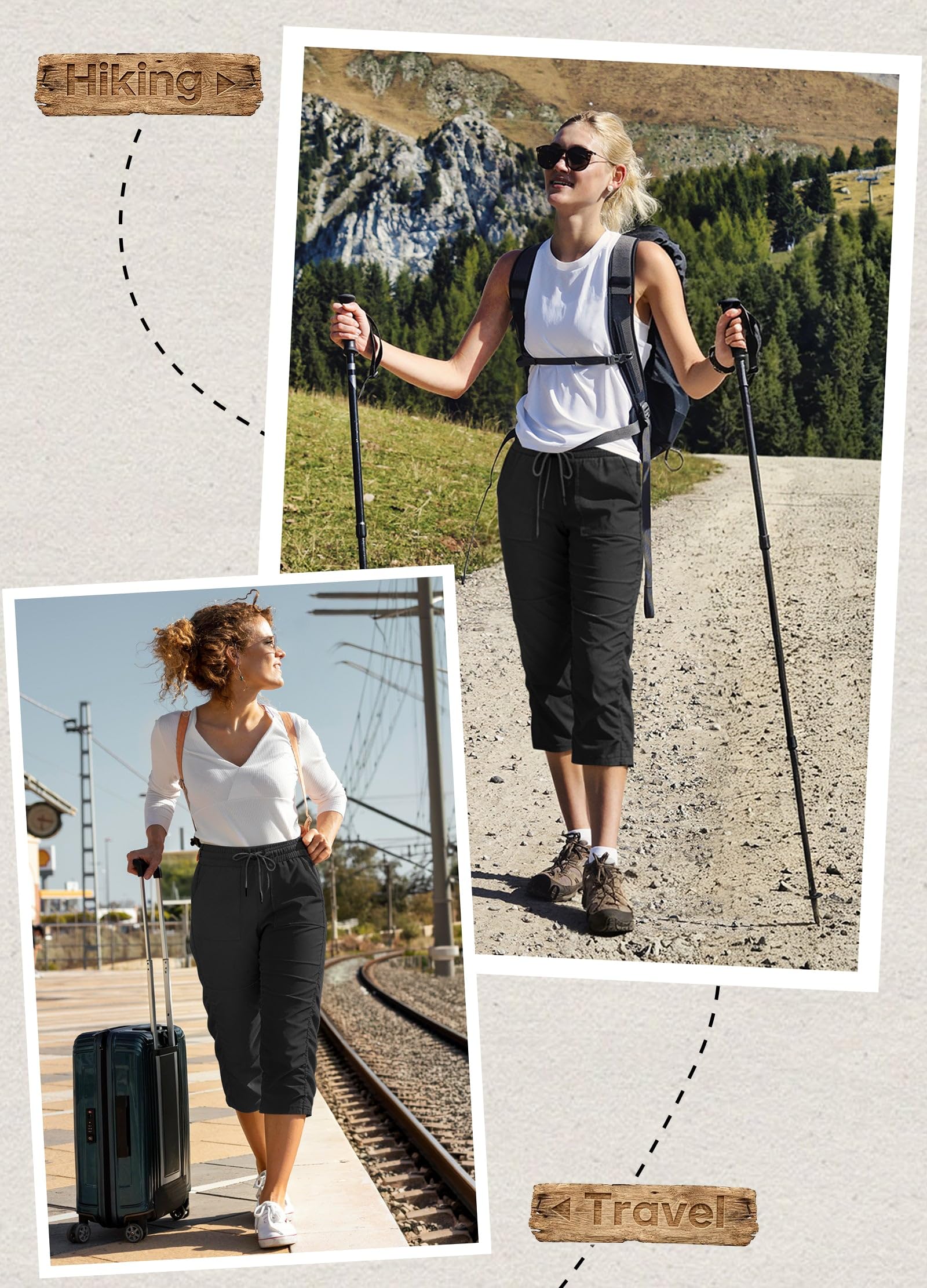 Willit Pantalones de viaje capris de secado rápido para mujer, ligeros, tejidos a rayas, para senderismo, entrenamiento, pantalones casuales con bolsillos