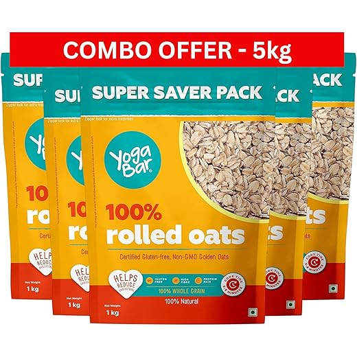 Yogabar 100 Rolled Oats 1kg Pack of 5 Premium Golden Rolled