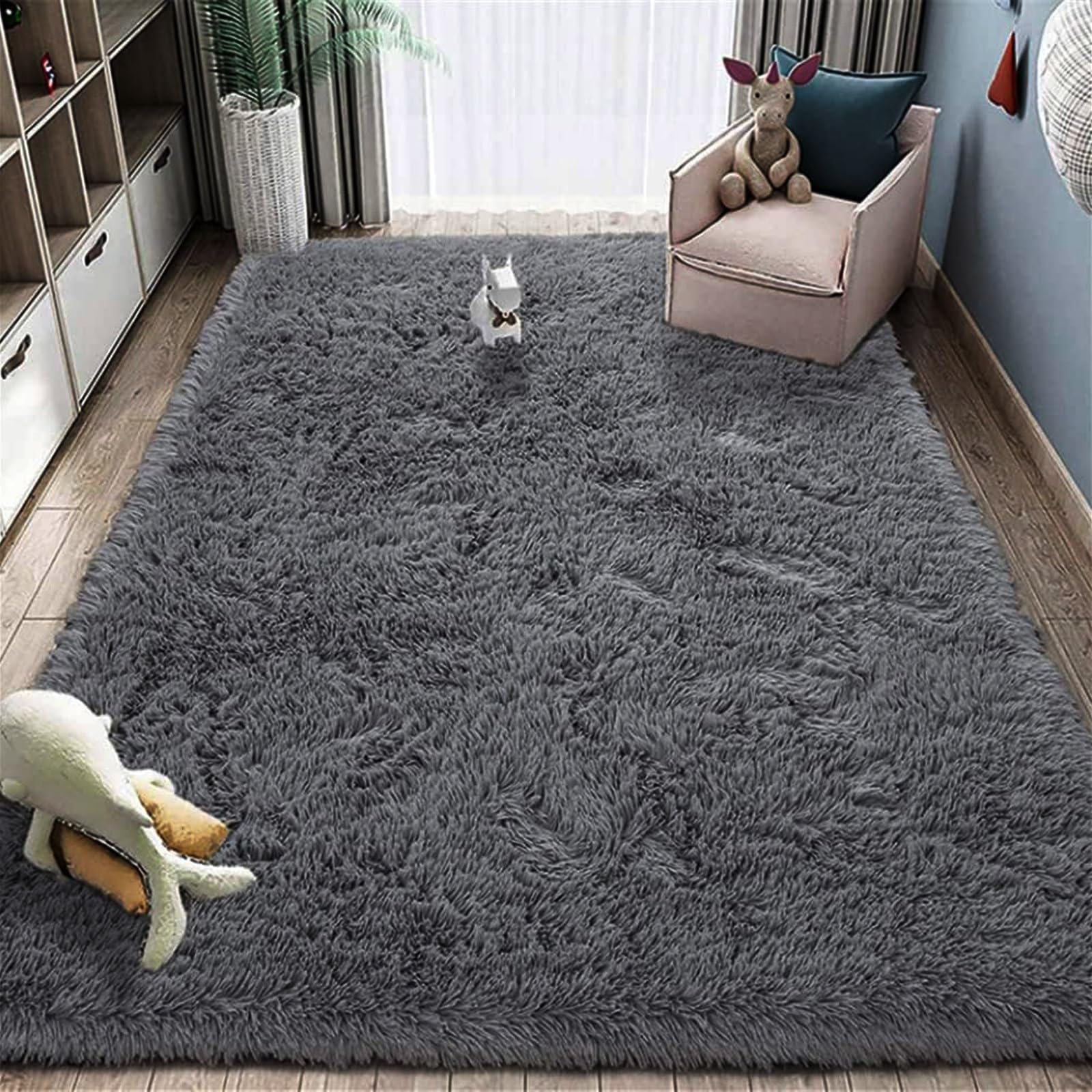Wohnzimmerteppich Weicher Teppich 143 x 248 cm Flauschig, Weich, Pflegeleicht, Anti-Rutsch, Waschbar Weich Flauschiger Vorleger Modern Teppich Wohnzimmer für Wohnzimmer, Schlafzimmer, Grau
