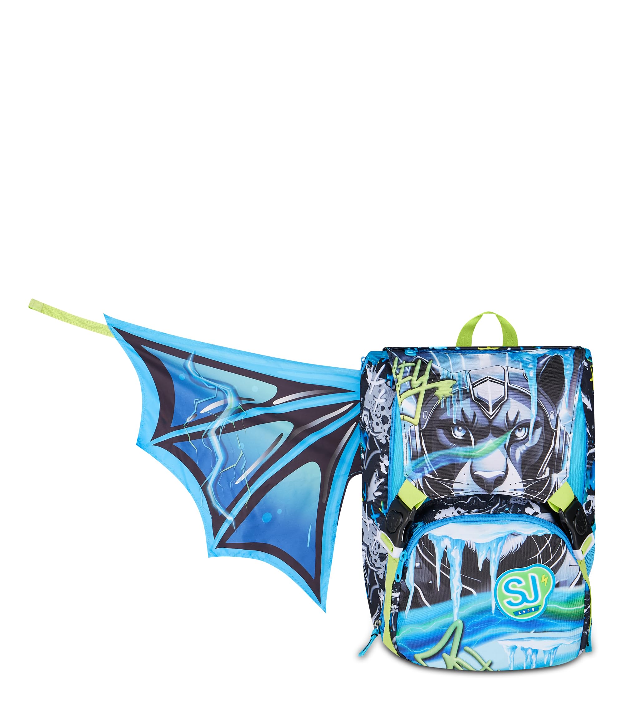 SJ GANG STYLE JAM GANG Zaino Scuola Estensibile Big GLACE PANTHER BOY, Celeste, 24 L, Zip laterali, Maxi ali estraibili lateralmente, Tasca portaborraccia, Scuola elementare e media, Bambino, Ragazzo