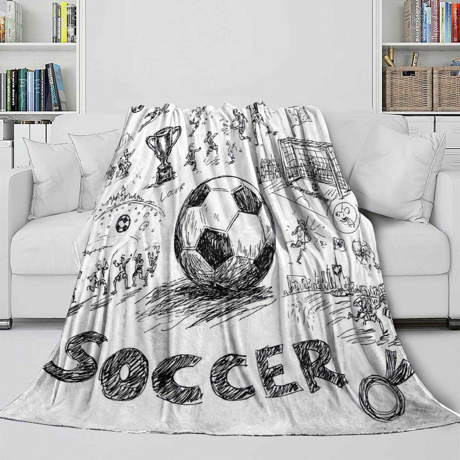 stampa 3D Soccer action coperta da viaggio microfibra biancheria da letto anti-pilling plaid da viaggio compatto per giovani in viaggio avventura hand drawn 70×80inch(180x200cm)