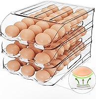 Vista 1 de Soporte de Huevos para Refrigerador, Dispensador de Huevos Automático de Rodamiento Estable con Parachoques de Silicona y Asa para Nevera