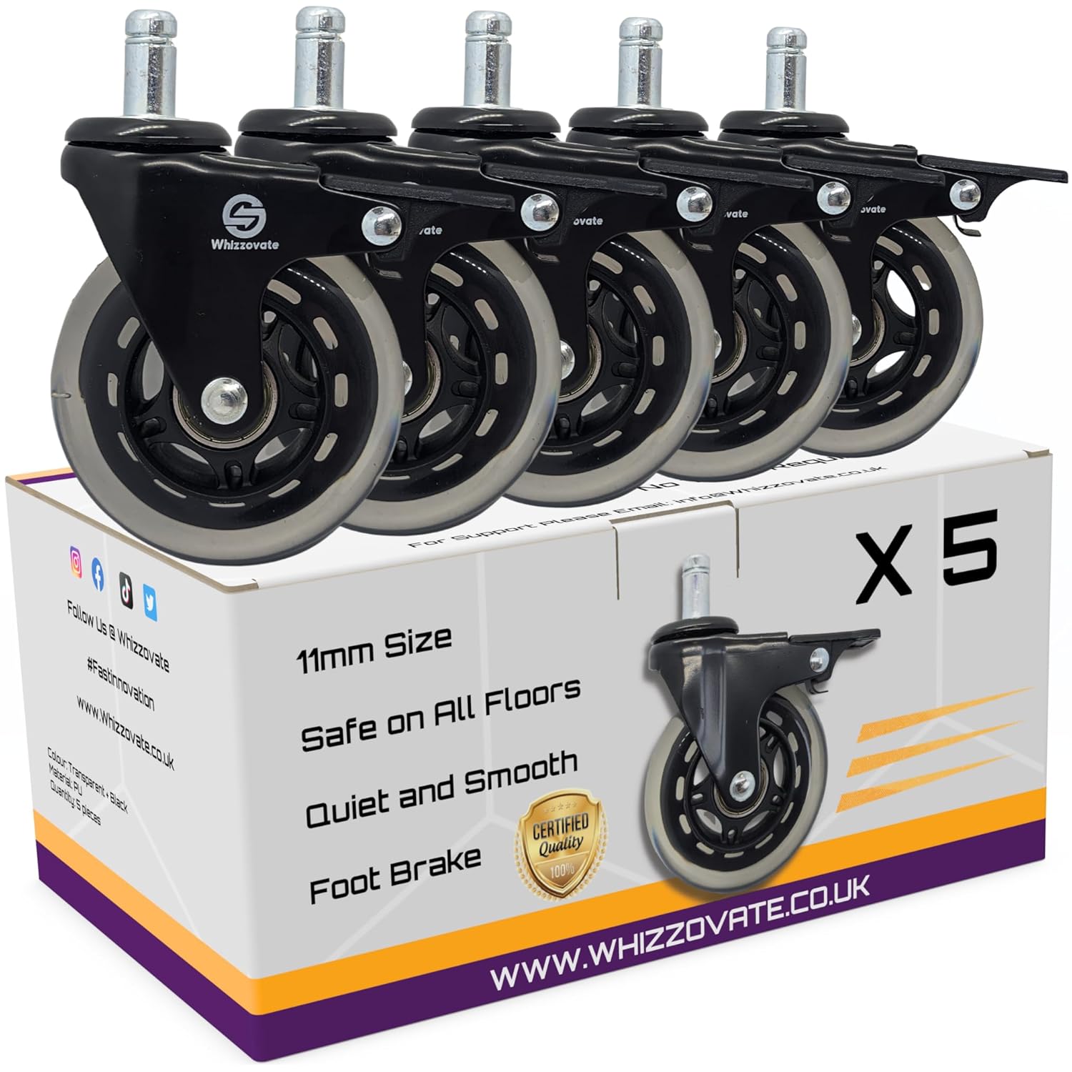 5 Pack Office Chair Wheels Quiet & Safe on All Floors Chair