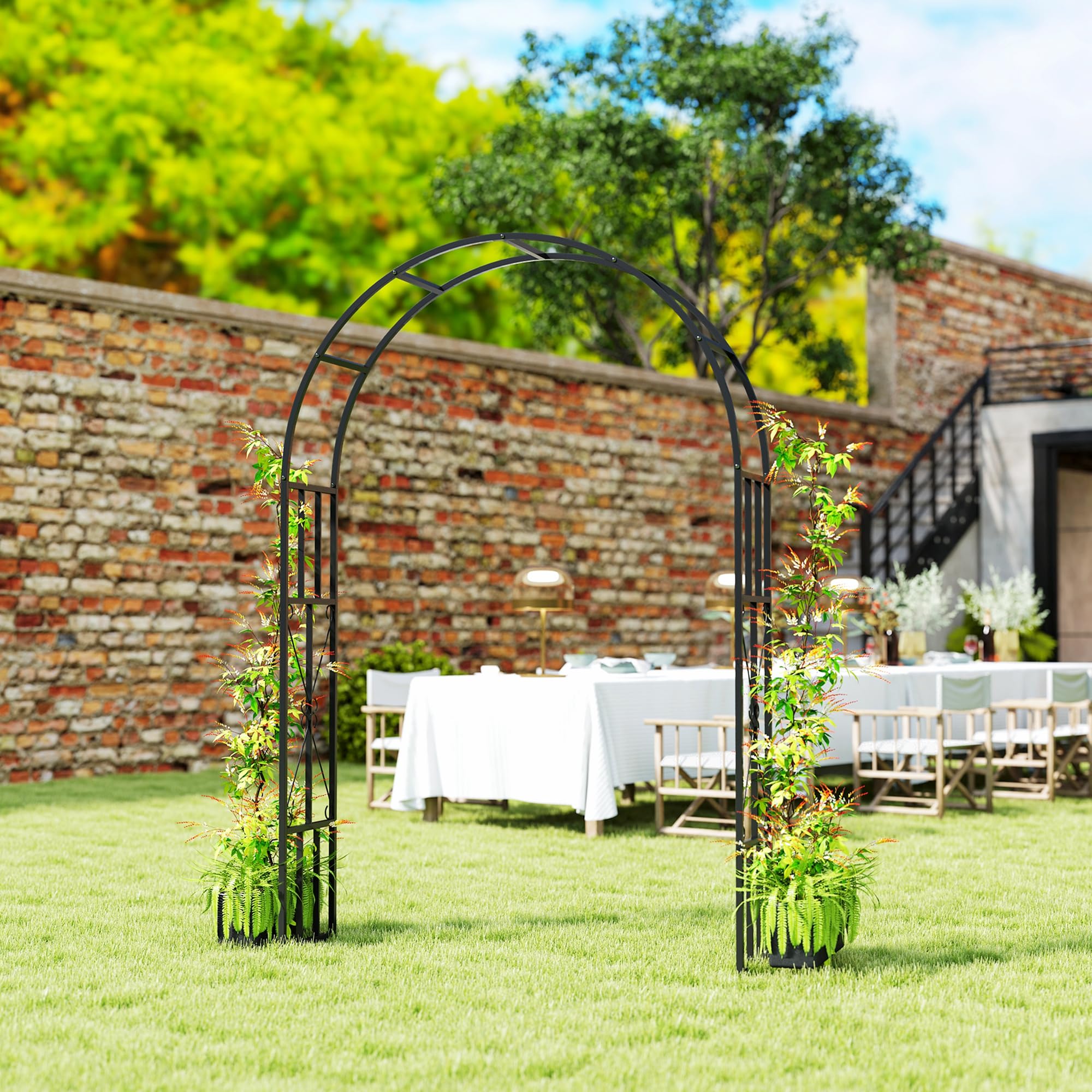 Outsunny Arche de Jardin en Acier, Arceau à rosiers pour Plantes grimpantes, rosiers, vignes de glycine, pour décoration de cérémonie, 150 x 40 x 223 cm, Noir