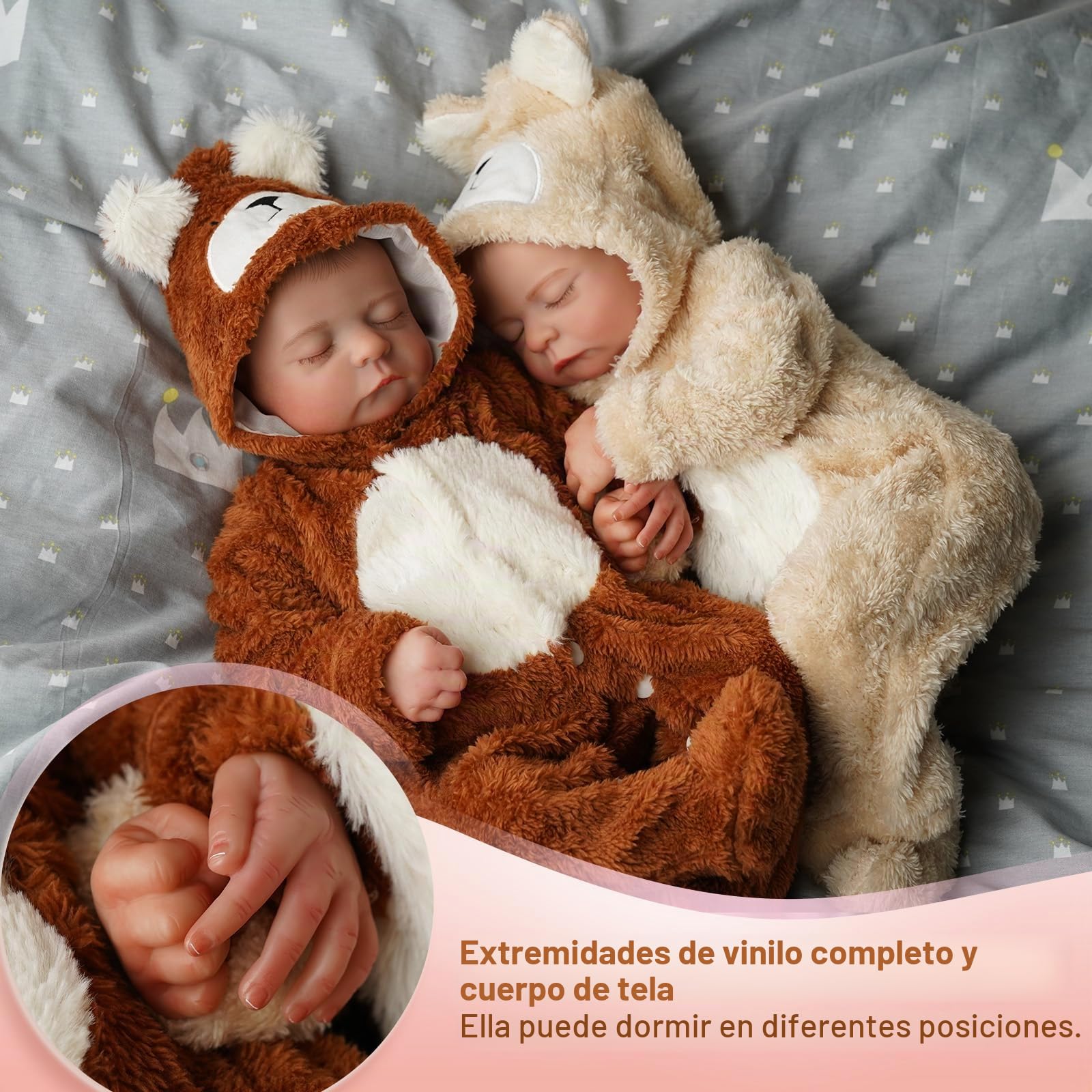 BABESIDE Muñecas Realistas de Bebé Renacido Gemelos Niño 20 Pulgadas Bebés Recién Nacido con Cuerpo de Tela Suave Vida Real Baby Doll