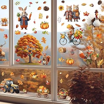 Autumn Window Stickers Clings Home Decorations Sale Clearance Removable
