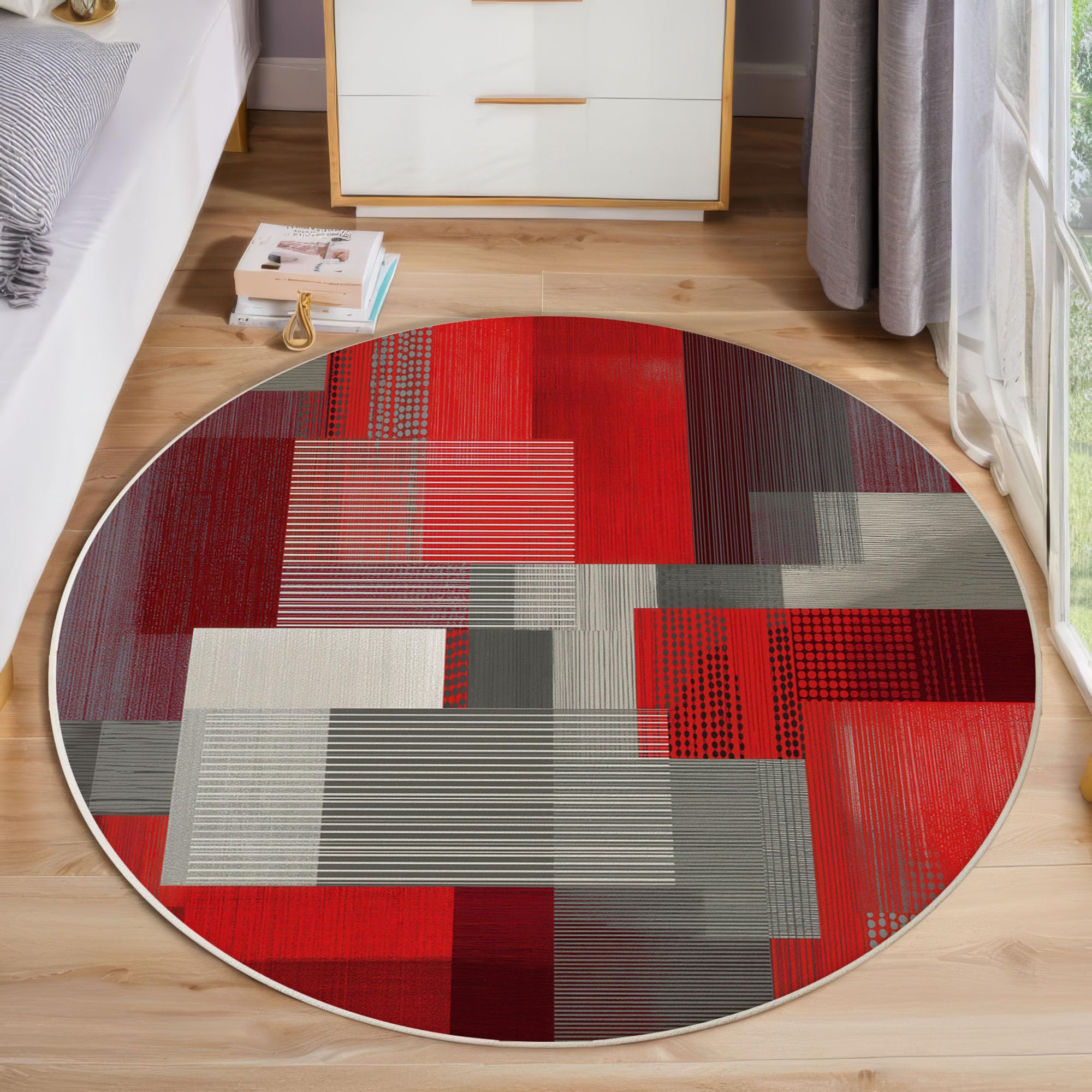 Tapis antidérapant lavable en machine rond 60cm rouge pour chambre