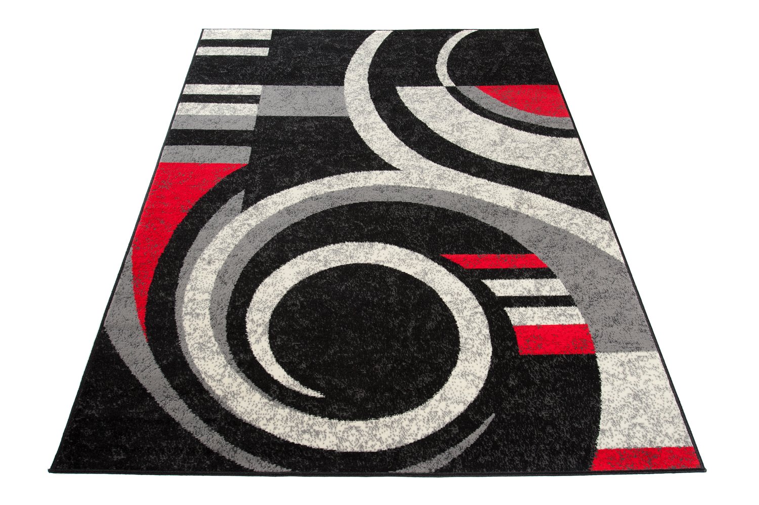 TAPISO Qmega Tapis Poils Ras Moderne Noir Gris Rouge Abstrait Motif Ondes Tapis Salon Chambre Adulte Salle à Manger Bureau Oeko-TEX Résistant 140 x 200 cm