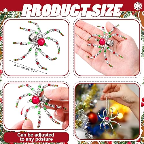 Miniatura 2 de 8 piezas de adornos de araña de Navidad multicolor con cuentas, adornos colgantes para regalo de árbol de Navidad