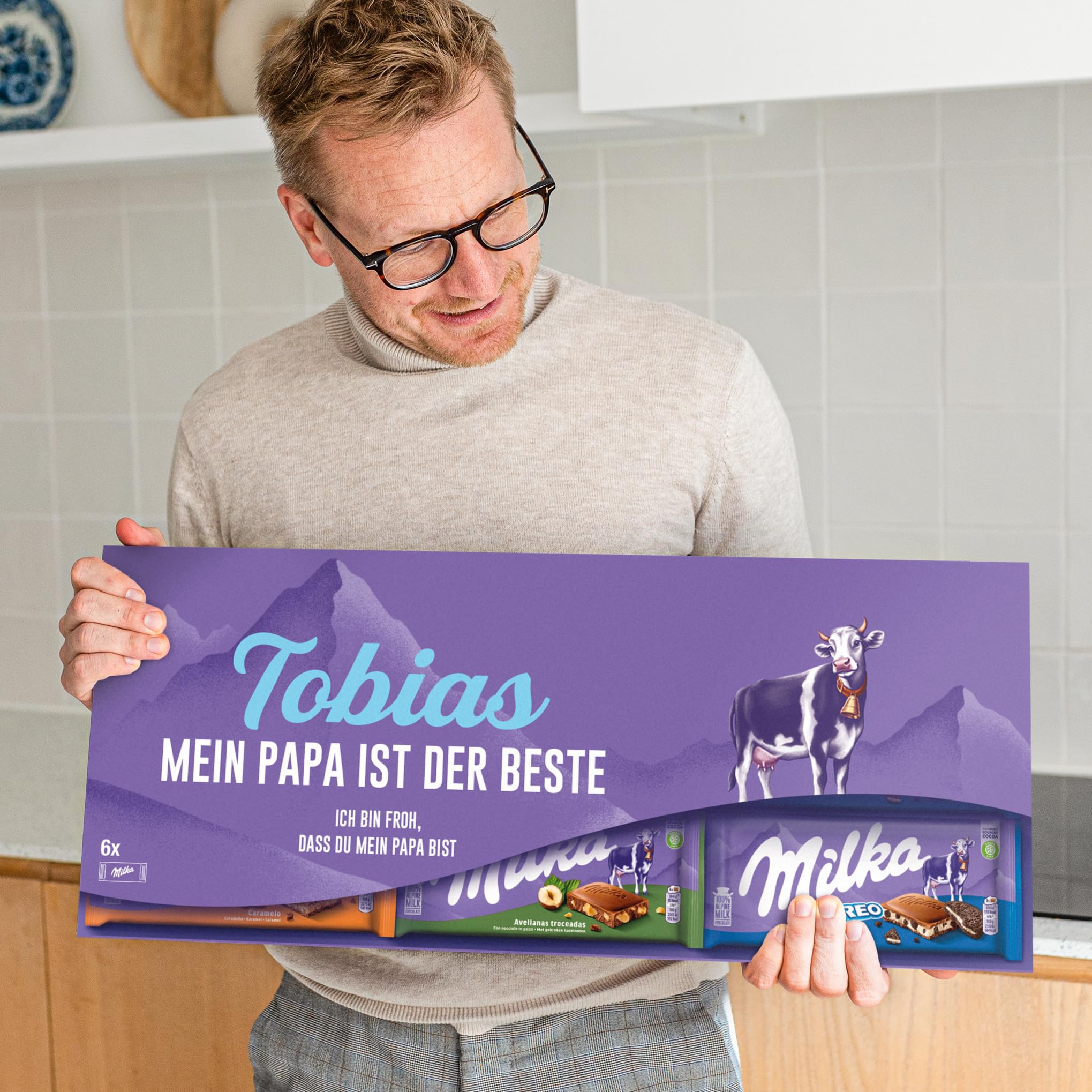 Riesen Milka Schokoladentafel personalisiert - Vatertagsgeschenk Schokolade, Personalisierte Geschenke mit Milka Schokolade, Geburtstagsgeschenk für Männer und Frauen (6 Tafeln)