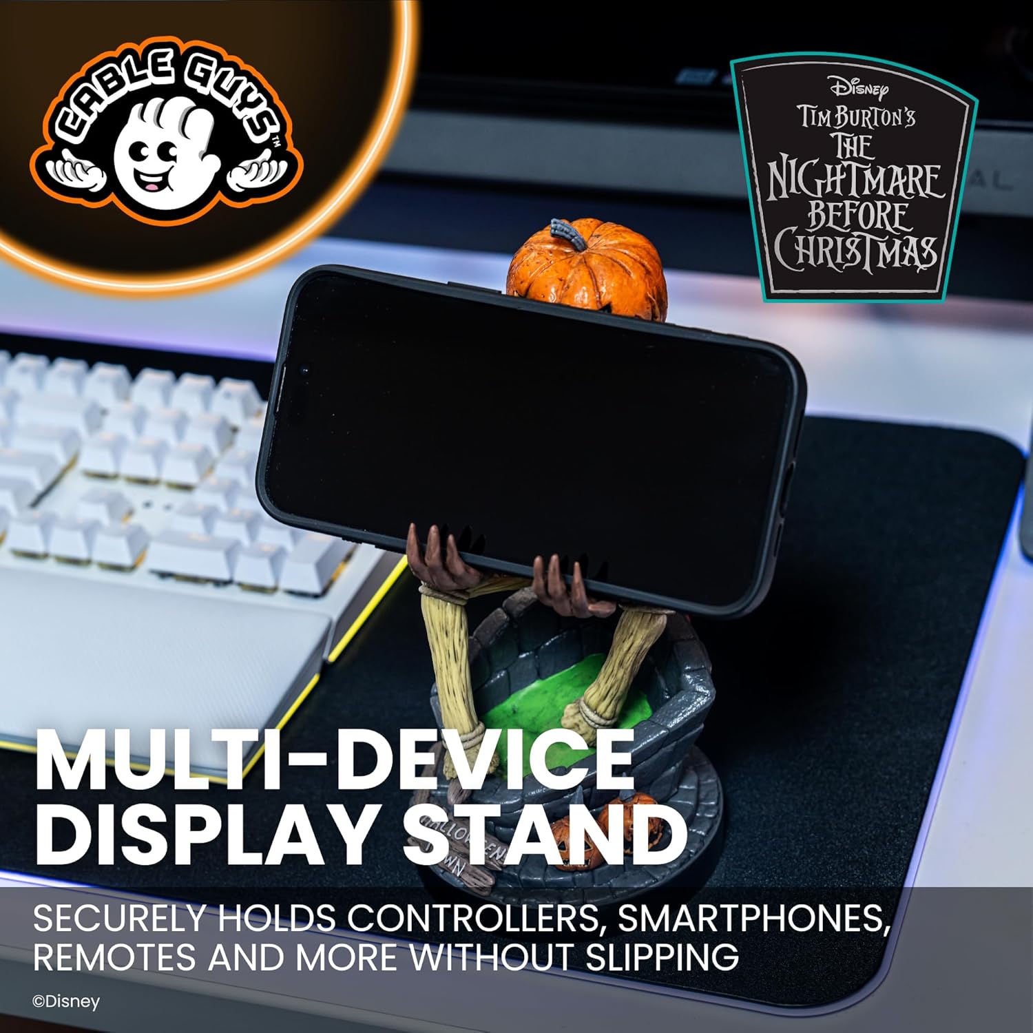 Cableguys The Nightmare Before Christmas Jack Pumpkin King Controller Holder & Phone Stand - Gaming Setup Accessories for Desk, Compatible with Xbox, PlayStation & Most Standard Game Controllers