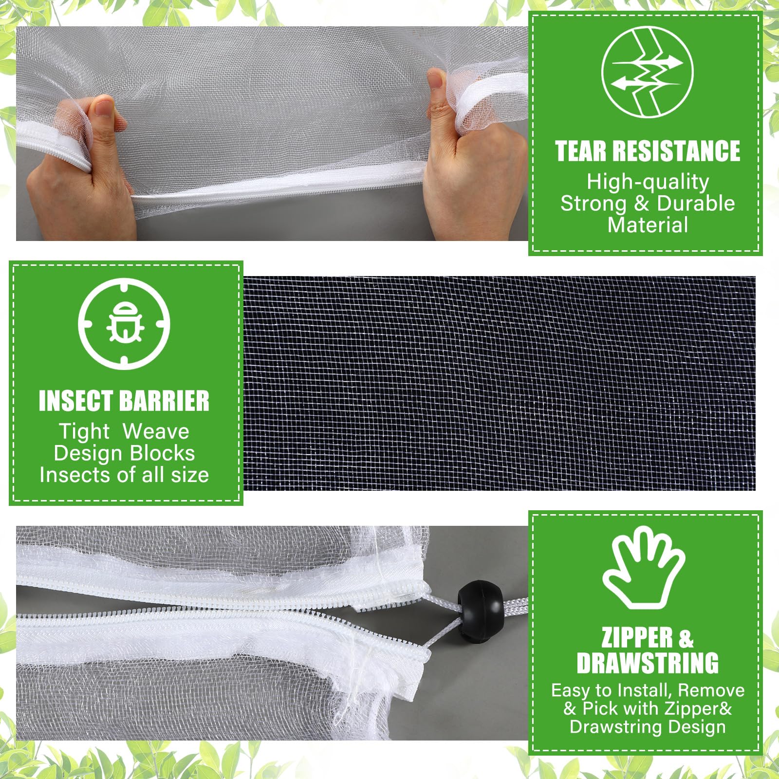 Bolsas grandes de red para árboles frutales de 12 x 12 pies, protector de plantas de jardín con cremallera y cordón, arbustos de arbustos de arándanos, cubiertas de red de malla para
