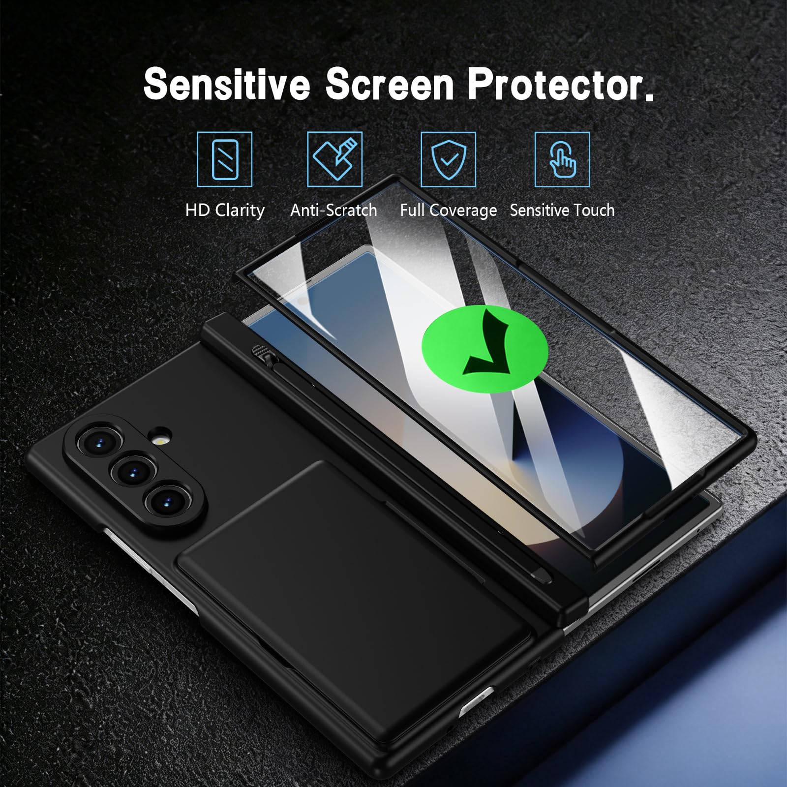 Custodia Sottile For Samsung Galaxy Z Fold 8 Ultra, Con Slot For Penna E Supporto For Carte Custodia Con Cavalletto Custodia Protettiva For Schermo Con Cerniera All-inclusive(Black)