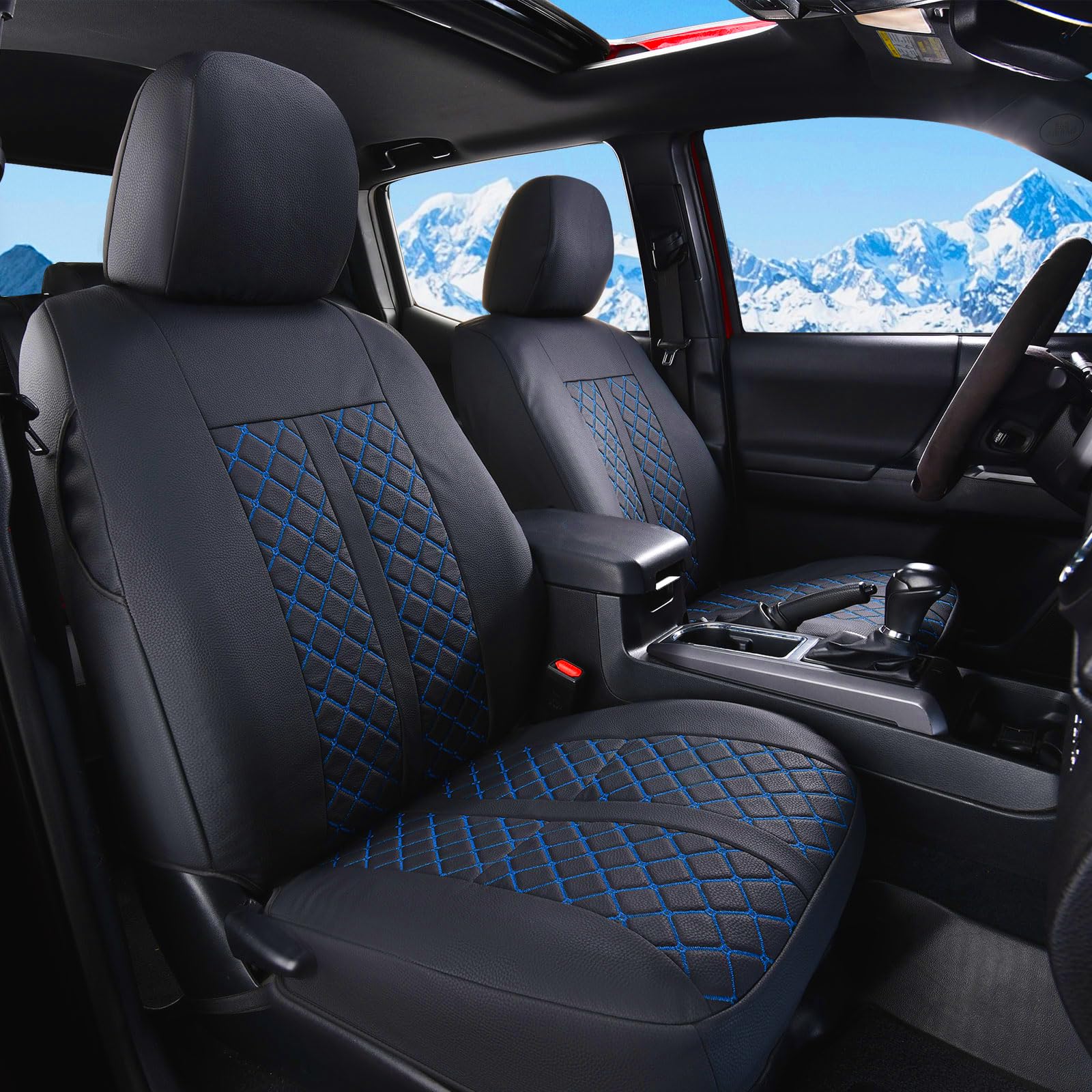 Truckiipa Tacoma Leather Seat Covers Front Pickup Truck Seat Covers Custom Fit for 2005-2015 Toyota Tacoma Double Crew Cab, Front Pair, Black&amp;Blue