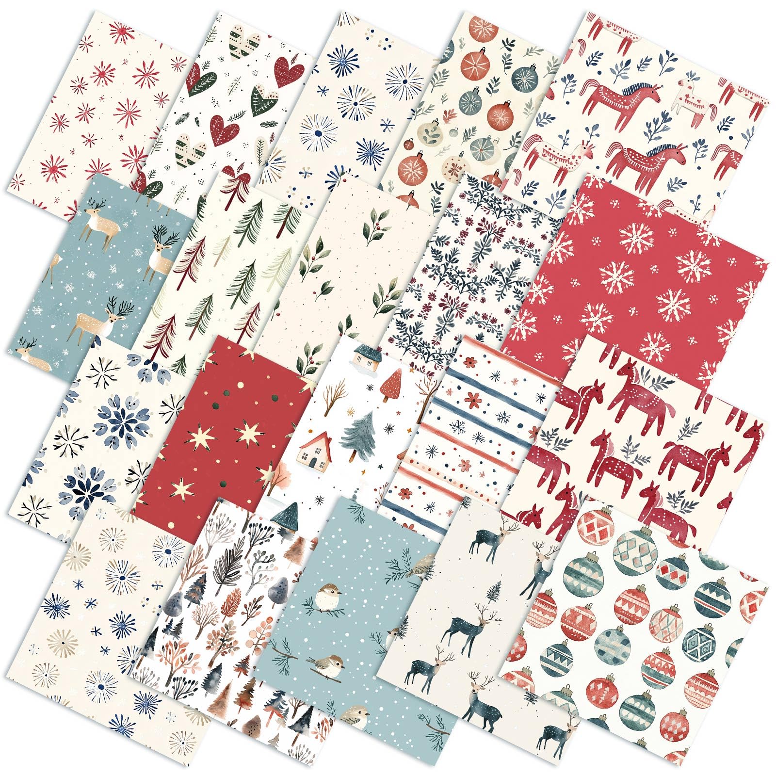 Ganeen 60 Pcs 10 x 10 Inch Nordic Folk Christmas Quilting Fabric Squares