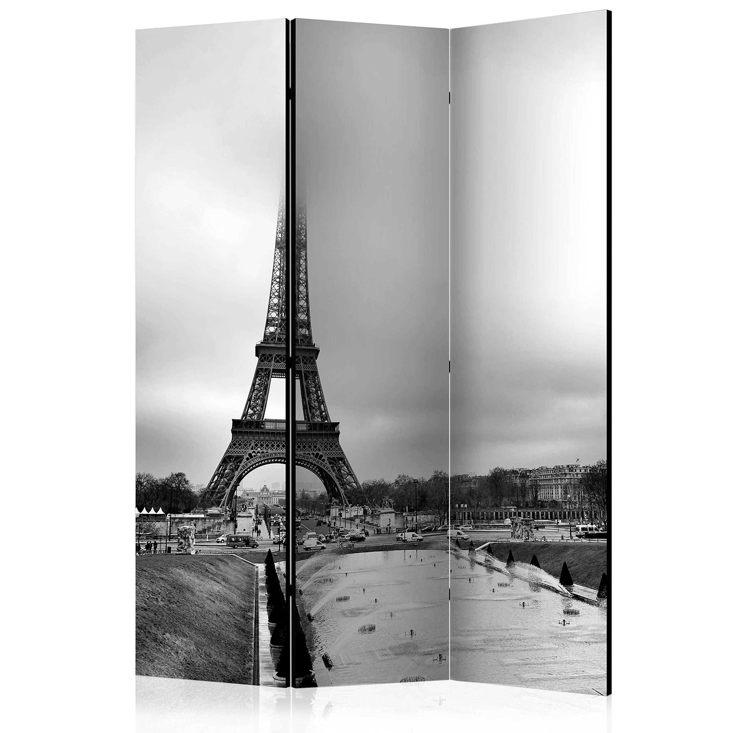 murando - Paravent intérieur à Deux côtés 135x172 cm - Séparateur de pièce en Bois Naturel avec Toile imprimée, Portable et Pliable - Photographie d'architecture Paris Tour Eiffel d-C-0156-z-b