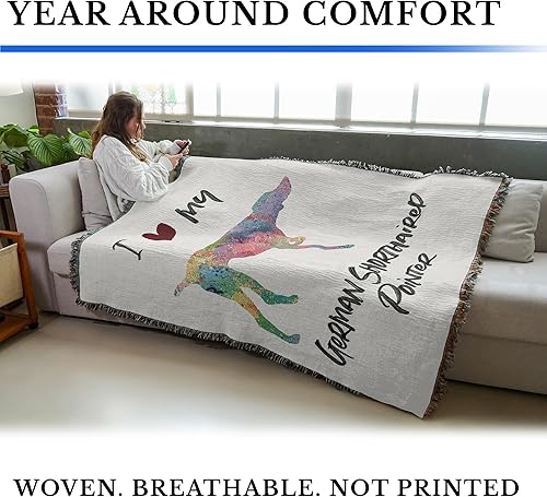 Miniatura 3 de Pure Country Weavers Manta con diseño de puntero alemán de pelo corto, regalo para los amantes de los perros, manta de tapiz tejida de algodón,