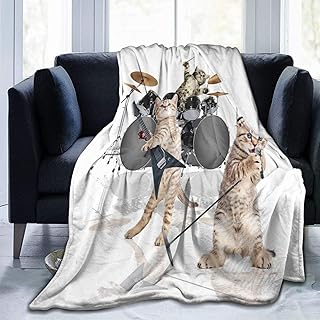 BEITUOLA Franela Manta para Cama Sofá Silla,Cool Fancy Hard Cute Rocker Band of Kittens con Cantante Guitarrista Cats Print,Cálida,Cómoda Y Duradera 153x204cm
