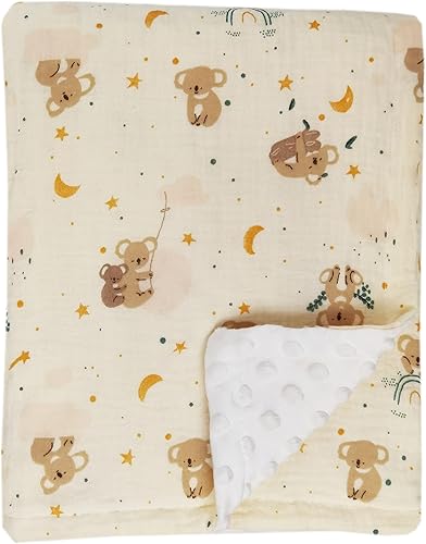 Manta de doble capa de muselina de algodón para niños pequeños, colcha gruesa suave y neutra para recepción, estampado de koala, 40 x 40 pulgadas