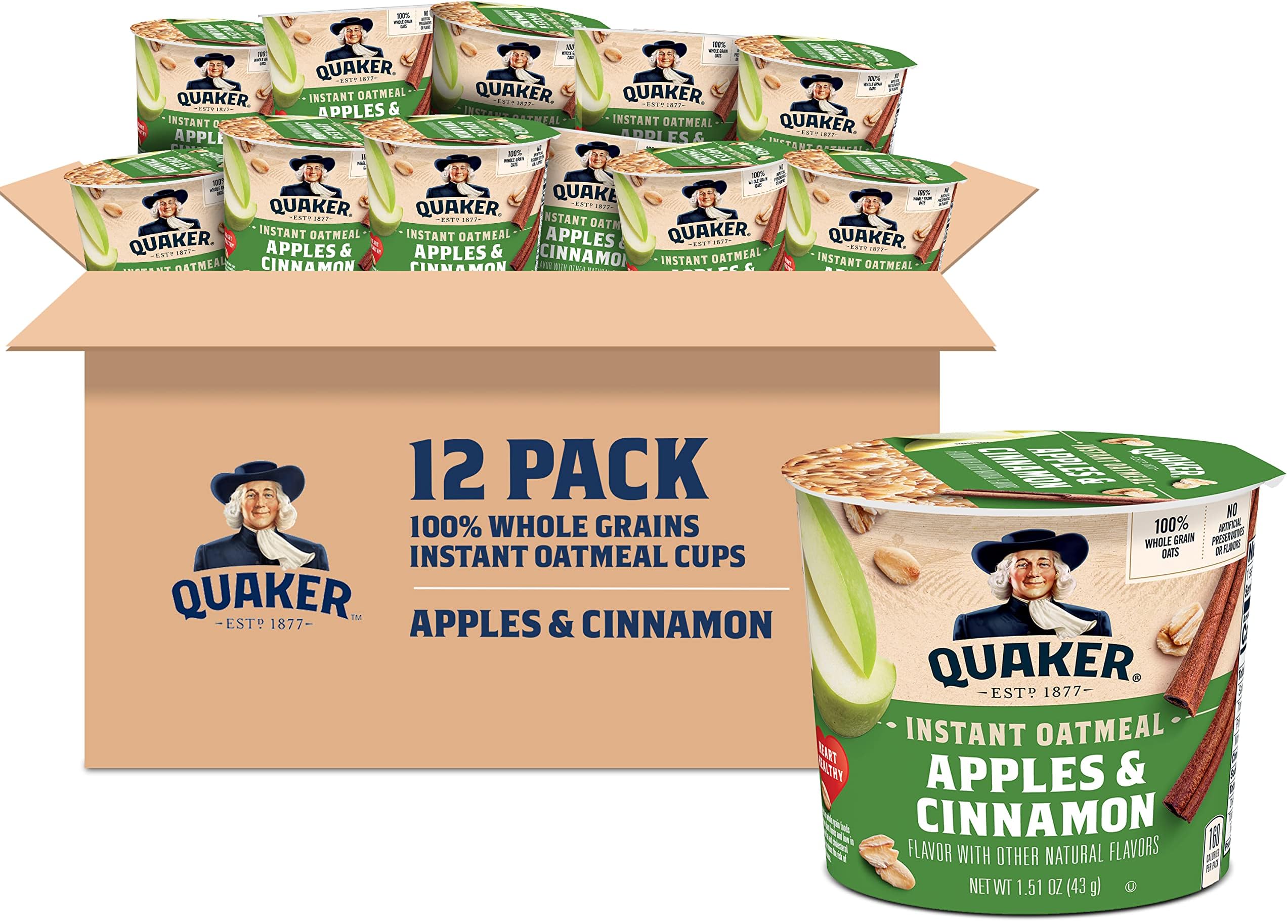 Instant Oatmeal Express Cups, Apples & Cinnamon, 1.51 Ounce (Pack of 12)