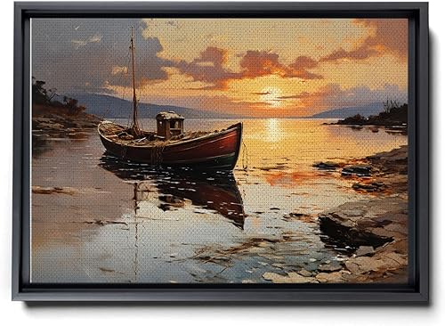 Vintage Ocean Sunset print print Landscape Wall Art Print, Framed Canvas Nature Wall Decor, Rustic Country Landscape for Living Room