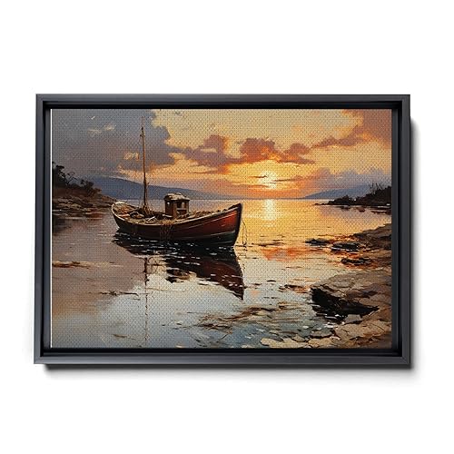 Vintage Ocean Sunset print print Landscape Wall Art Print, Framed Canvas Nature Wall Decor, Rustic Country Landscape for Living Room