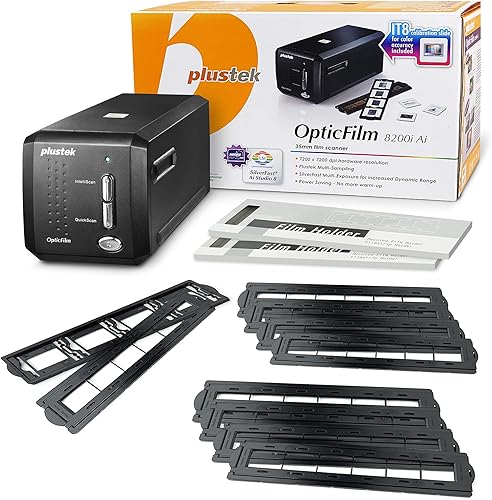 Plustek OpticFilm 8200i Ai - Convertidor de escáner de película y diapositivas + kit de rayas de película negativa de 1.378 in x 4