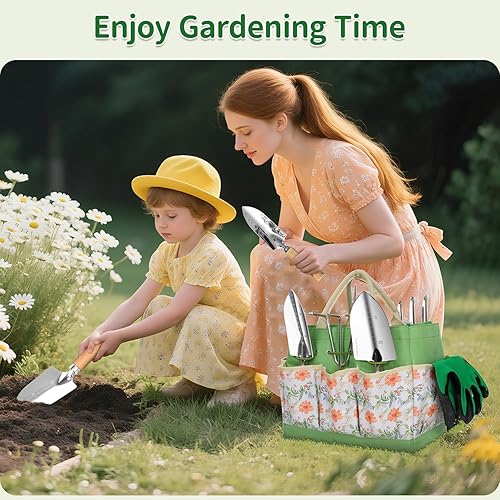 Miniatura 5 de Juego de herramientas de jardinería de 10 piezas de acero inoxidable resistente con herramientas manuales de jardín duraderas y bolsa de