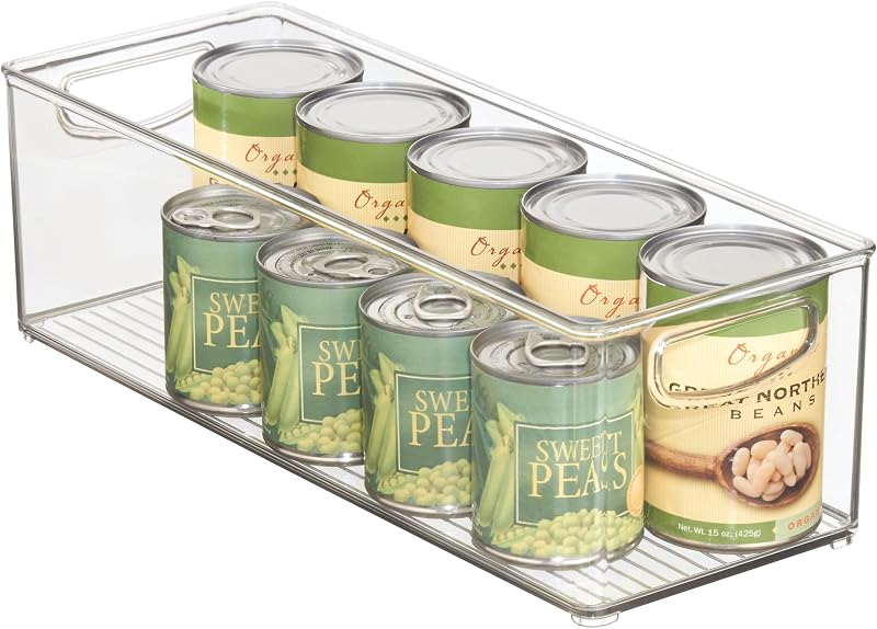 iDesign Plastic Stackable Pantry Bin with Handles, Clear | For Cabinets or Fridge, Made in USA