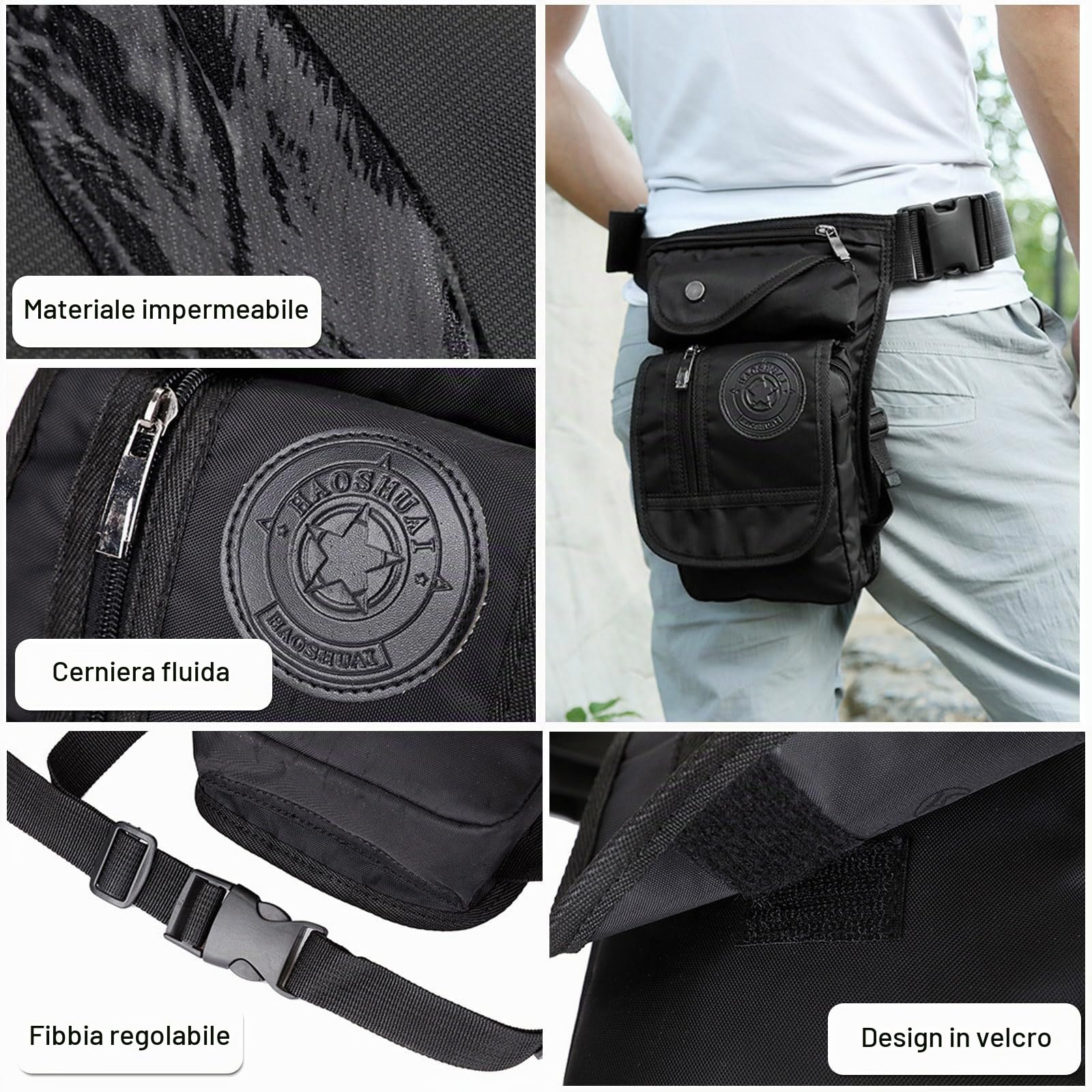 FANDARE Tactical Drop Leg Bag per Uomo Zaino Monospalla Moto Coscia Marsupio Sportivo Borsello Borsa a Spalla Borse a tracolla Zainetto per lavoro Viaggio Ciclismo Sling BagNero