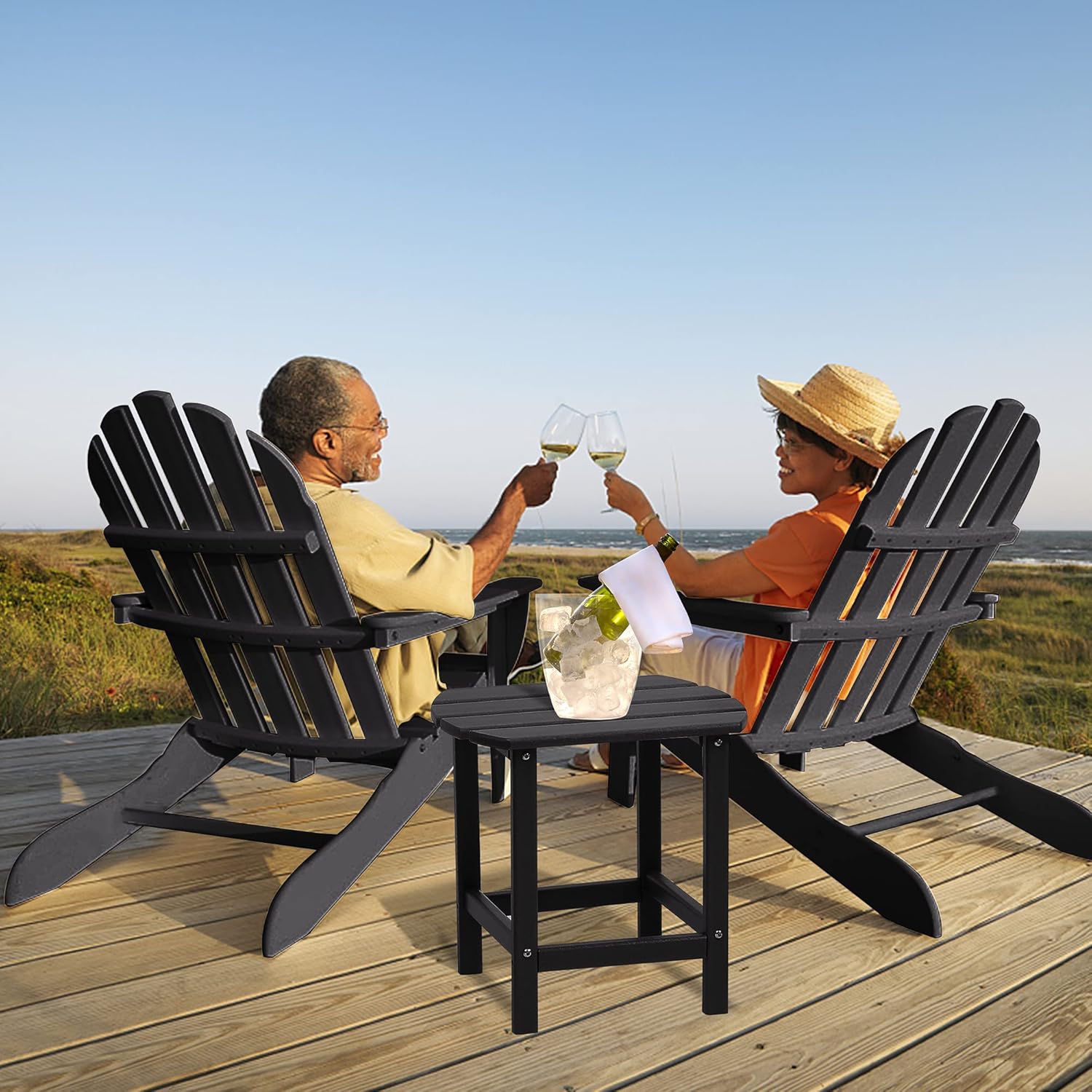 LZRS 3-Piece Adirondack Chair and Table Set, Ergonomic Design, Polyethylene Outdoor Patio Chair with Side Table Easy Maintenance & Weather Resistant for Backyard, Garden,Pool,Deck,Grey : Patio, Lawn & Garden