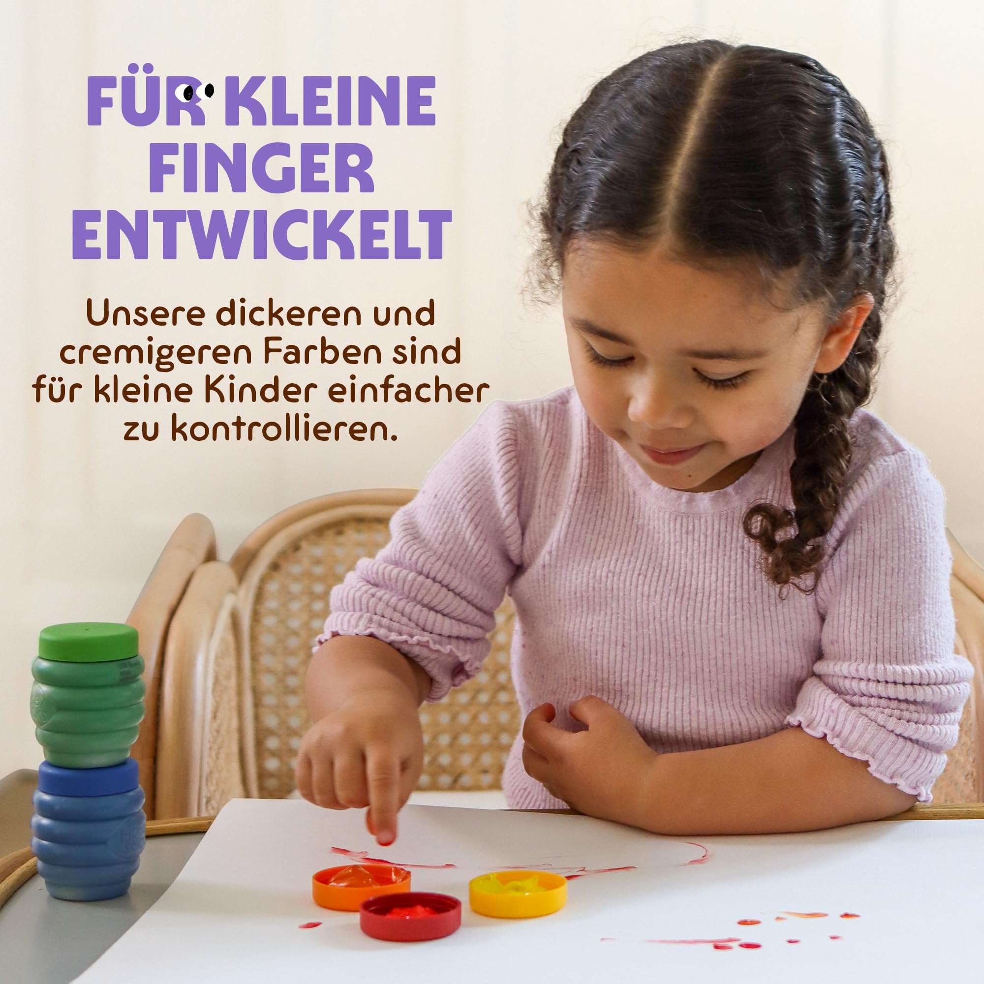 Honeysticks Fingerfarben für Kinder Ungiftig ab 1 Jahr, 6 Leuchtende Farben, Abwaschbar, Unbedenkliche Fingerfarben für Kleine Künstler von 1-5 Jahren, auf Wasserbasis, Umweltfreundlich