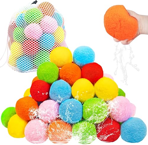 Korlon Tec Paquete de 60 bolas de agua reutilizables para niños al aire libre, globos de agua de algodón suave para niños y niñas, juguetes de agua