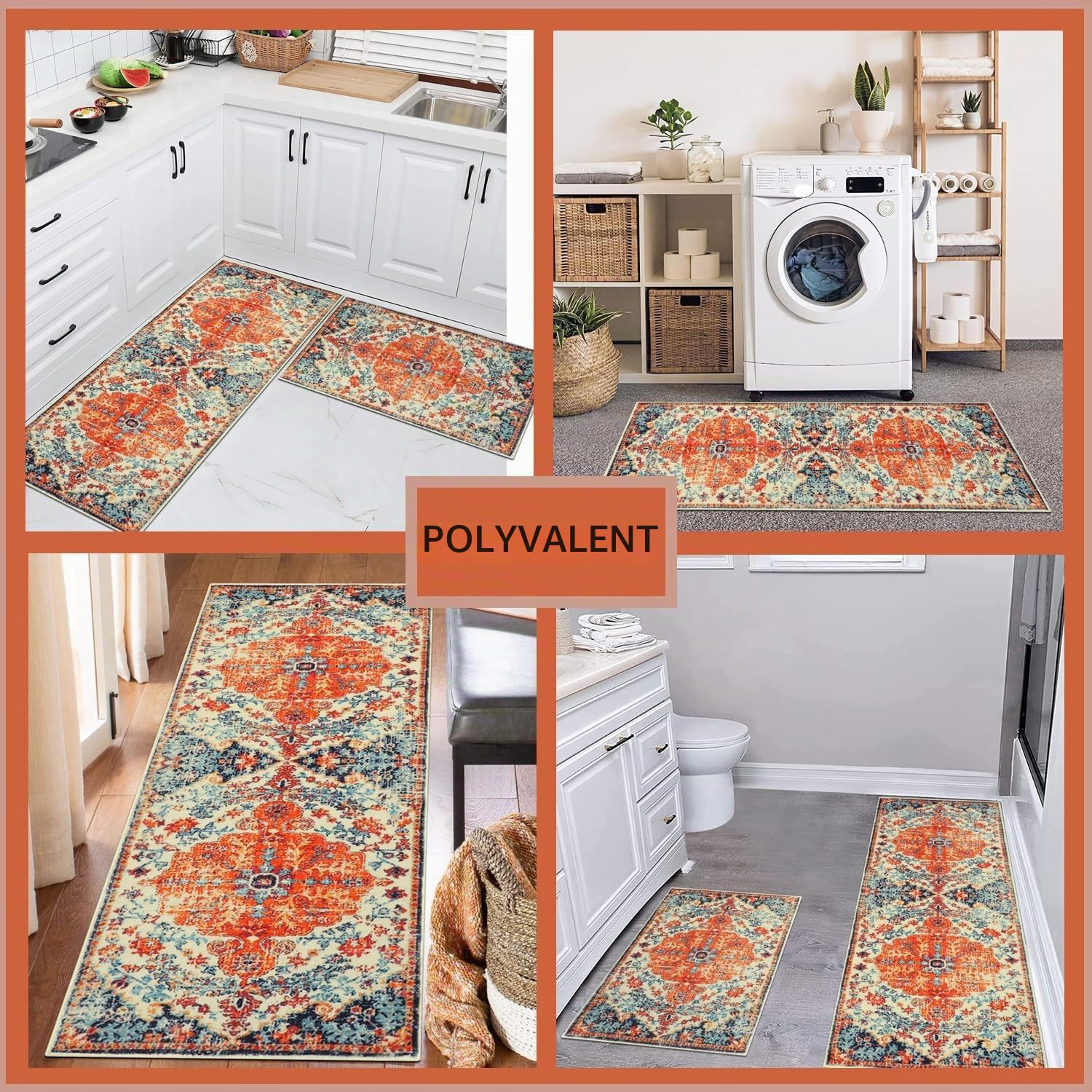 Cekene Tapis de cuisine oriental, antidérapant, lavable, absorbant, style bohème, pour chambre à coucher, entrée, buanderie (50 x 80 cm + 50 x 120 cm)