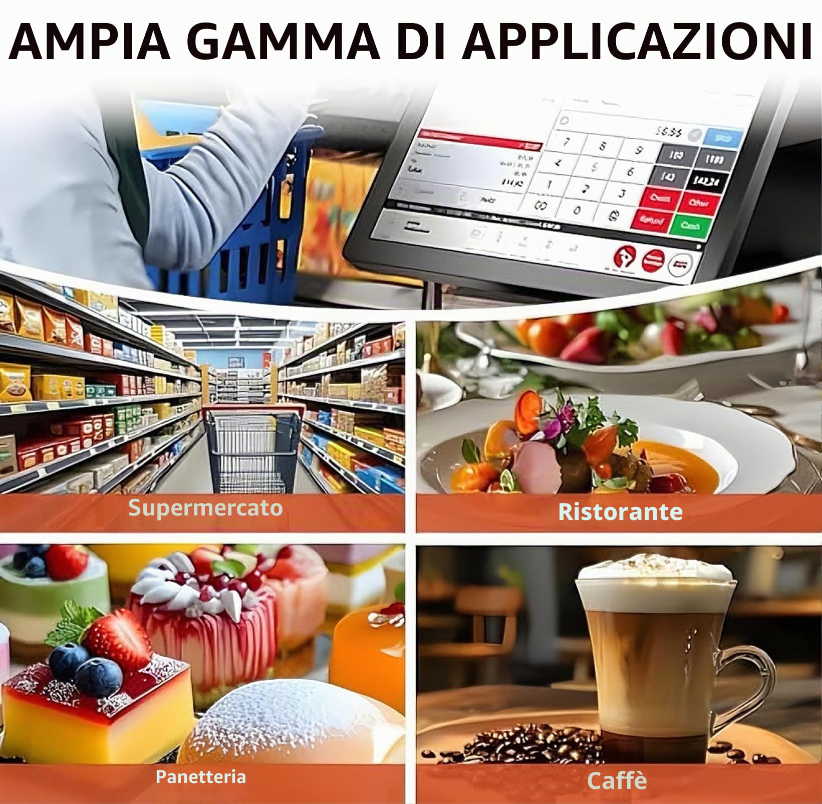Registratore di Cassa Pos, Registratore di Cassa All-In-One per Piccole Imprese, con Touch Screen da 14", CPU I3 Dual-Core, Cassetto Contanti, Stampante da 58 mm, Scanner per Codici a Barre White