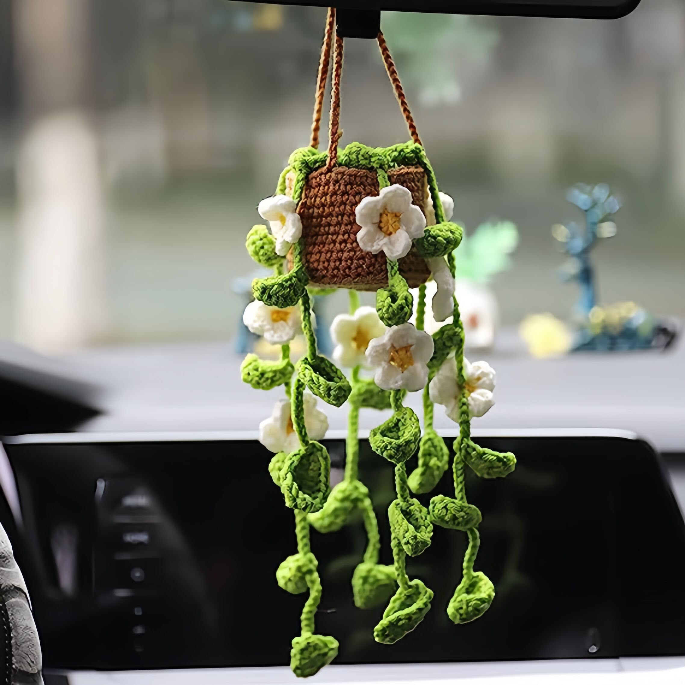 Amazon.com: MENGSOOD Car Hanging Ornament,Cute Crochet Plant Rear