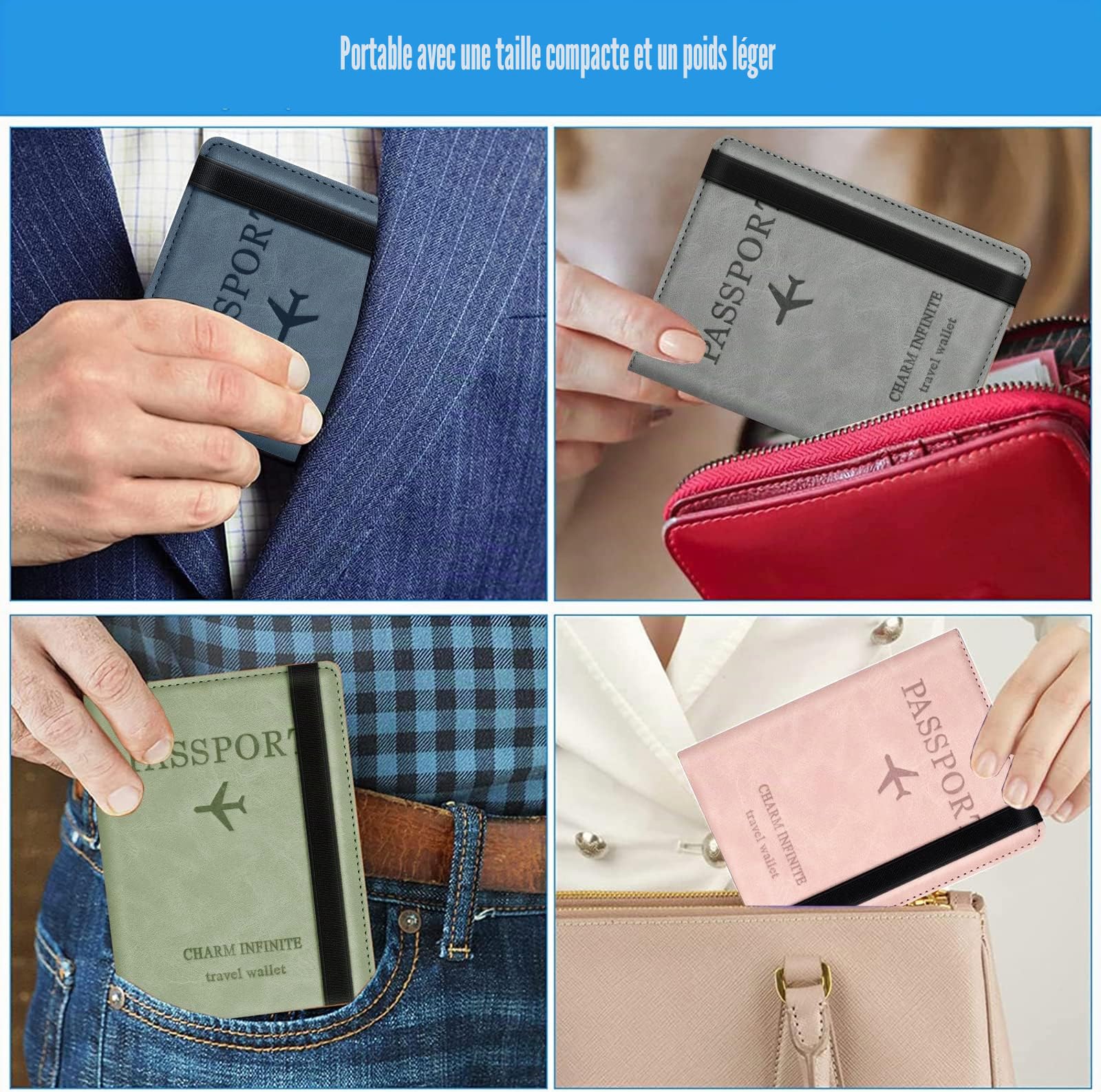 Toctax Protege Passeport Francais, Protege Passeport mit RFID-Blocker, Pochette Passeport Cuir Artificiel,Voyage Accessoires Passeport éTui,Carte de CréDit, Carte Bancaire, Argent, Passport Cover