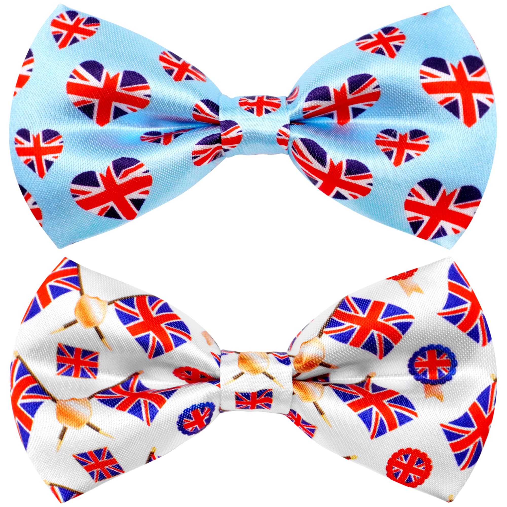 JpGdn 2Pcs/Pack Union Jack Dog Bow Ties UK Flag Patriotic Dog Collar Bowties Attachment Slides Charms for Large Breed Neck Adjustable Detachable Holiday Party Accessories