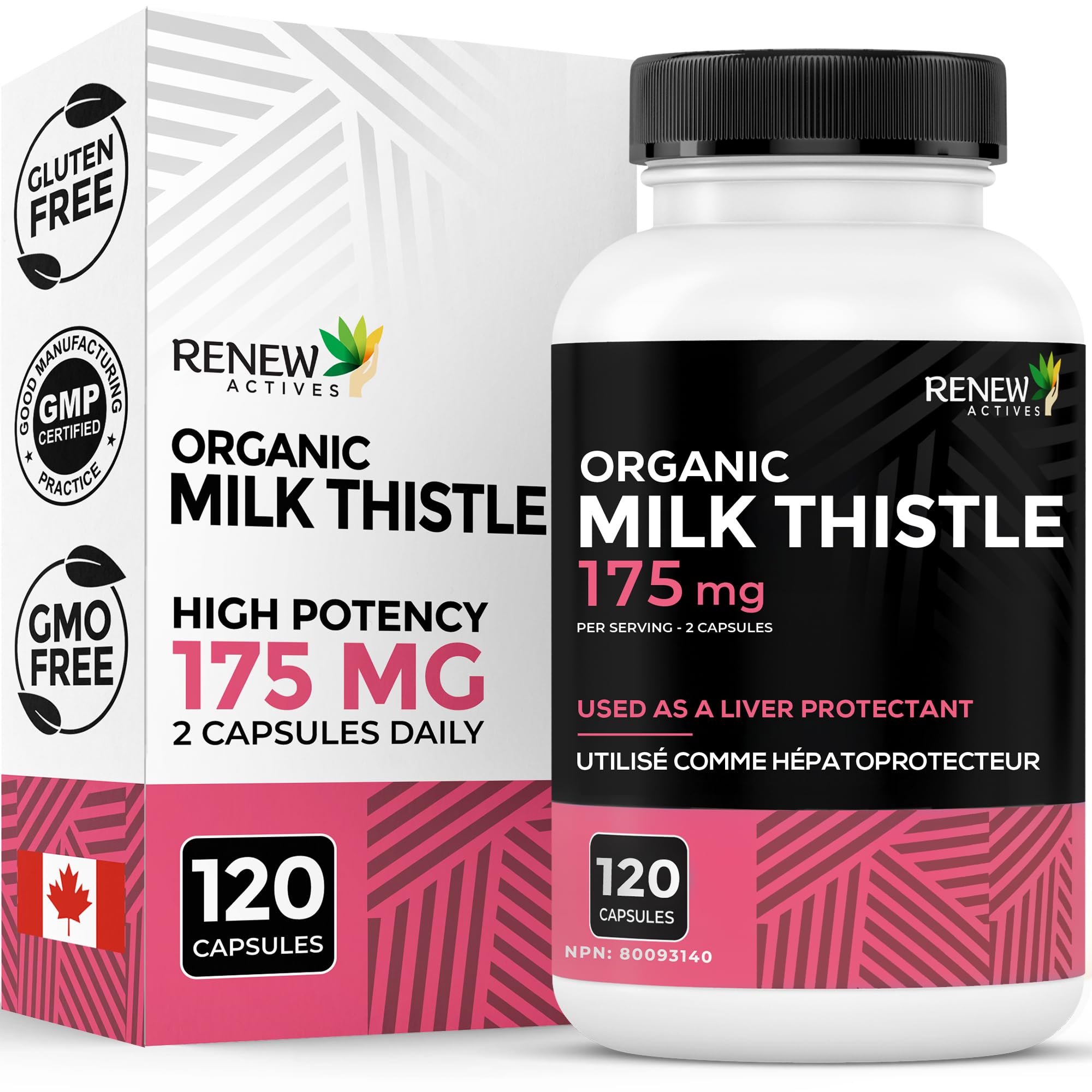 Renew Actives Milk Thistle Capsules 175MG per Serving Organic Seed Extract for Liver Health, Concentrated Silymarin Formula, Antioxidants, & Digestive Wellness – Made in Canada - 120 Capsules