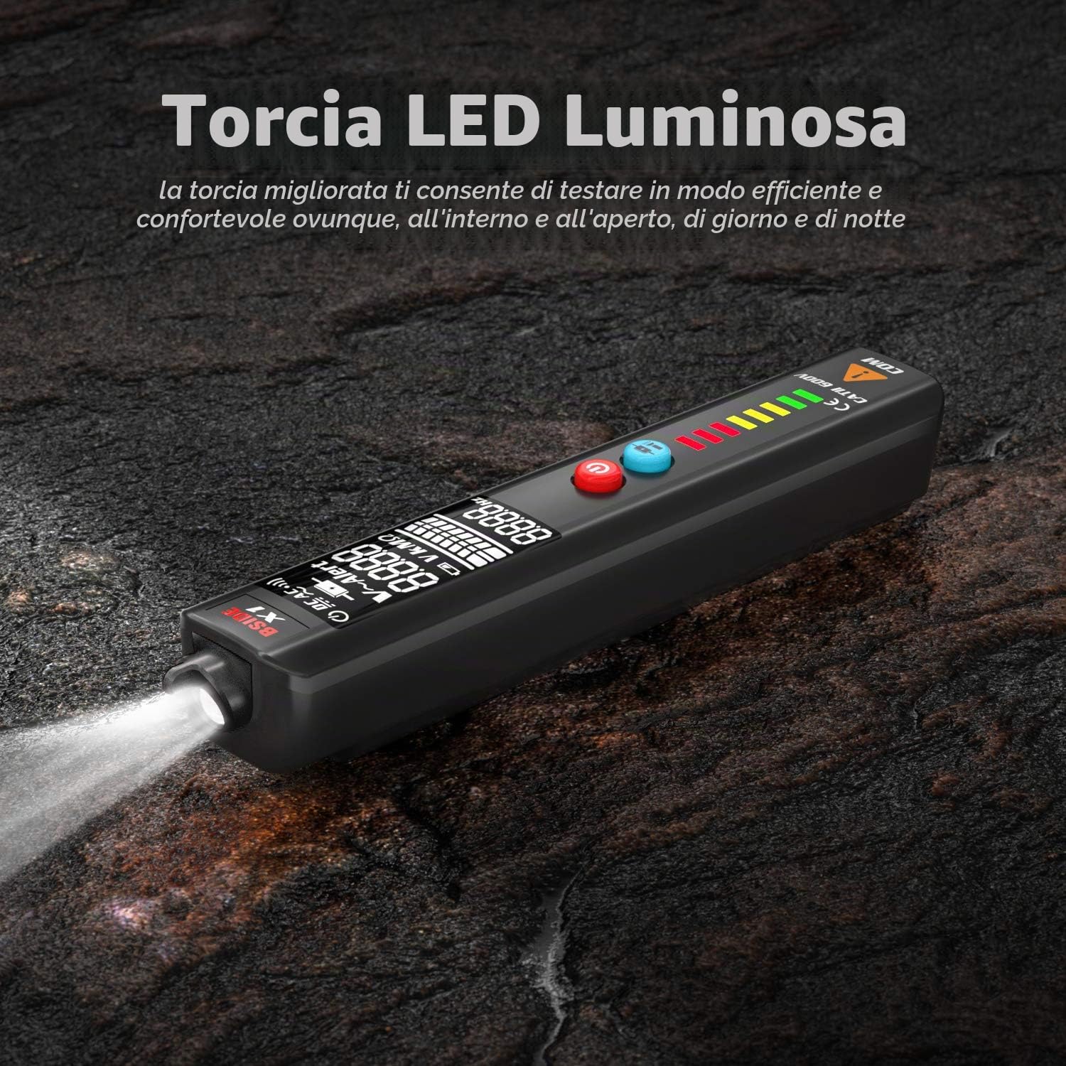 BSIDE Kit Multimetro Intelligente e Penna Tester di Tensione Grande Display a Colori Multimetro Ricaricabile con Rilevatore EMF Set Combinato di Tester Elettrico Kit di Test per Elettricista