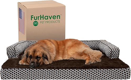 Furhaven - Cama para perro con espuma de gel refrigerante, cómodo sofá de felpa y decoración, estilo sofá con funda extraíble y lavable, color